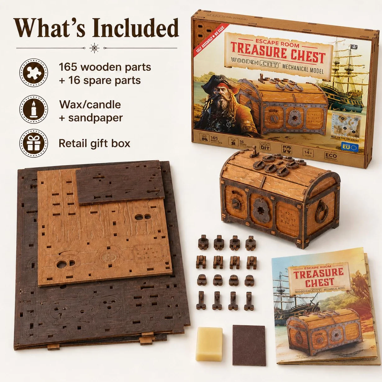WOODEN.CITY Scrigno del tesoro Escape Room in a Box, scatola rigida per adulti, kit di legno per indizi, puzzle 3D Escape Room, puzzle meccanici in legno per adulti, scatola puzzle pirati