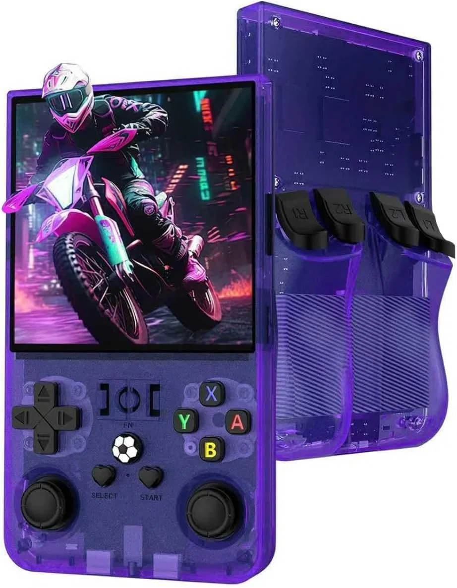 R36MAX - Console da gioco retrò, schermo IPS da 4,0 pollici, memoria 128 GB, 22.000 giochi preinstallati, batteria da 4000 mAh, console portatile per bambini - Viola