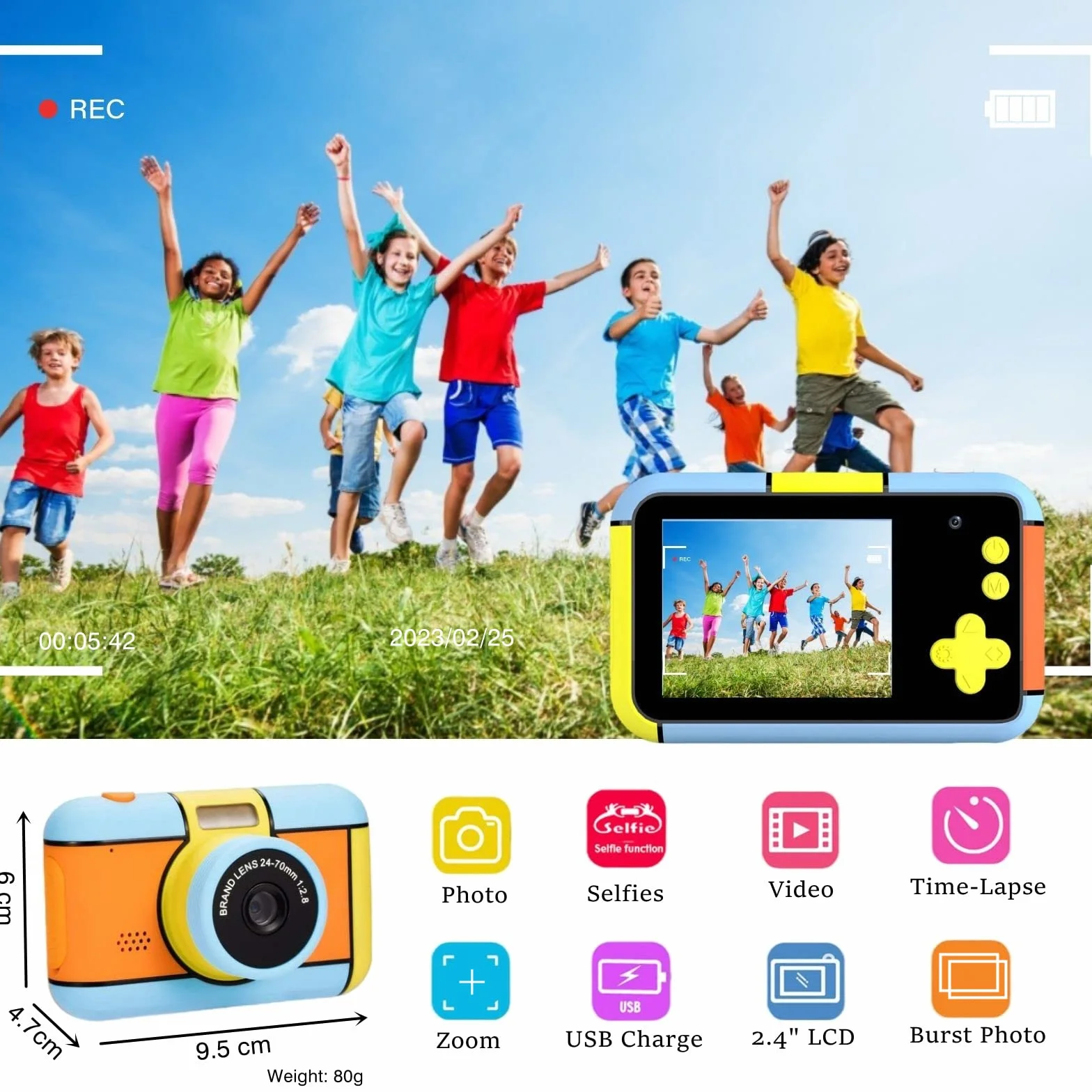 ToyZoom Macchina Fotografica per Bambini 24MP Fotocamera Digitale 1080P HD Videocamera Obiettivo Doppio Selfie Fotocamera con 32GB Scheda SD, 2.4 Pollici, Regalo di Compleanno