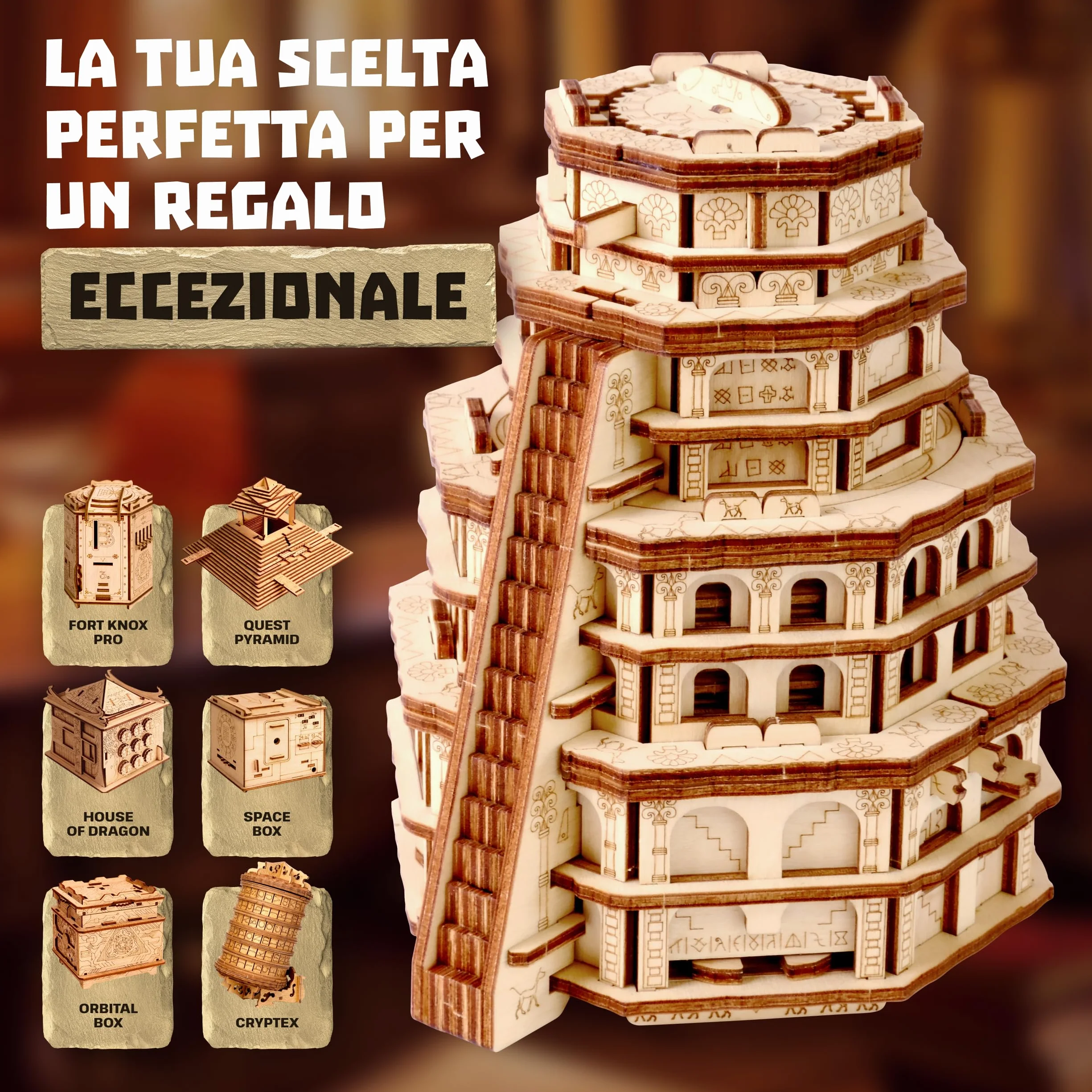 ESC WELT Quest Tower - Jeu de Puzzle Évasion 3D - Casse-tête Cérébral pour Adultes & Adolescents - Jeu d'Évasion Écologique en Bois - Jeu de Réflexion avec Compartiment Caché - Jeux de Société Puzzle