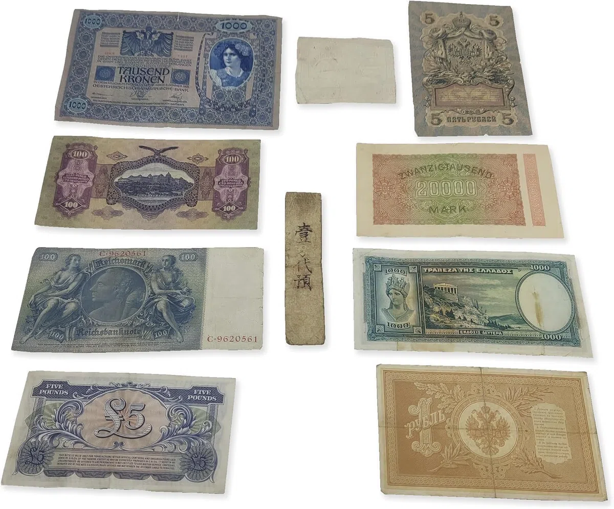 Collezione di 10 Banconote Antiche Autentiche 1792-2014, 4 Secoli di Storia con Certificato di Autenticità