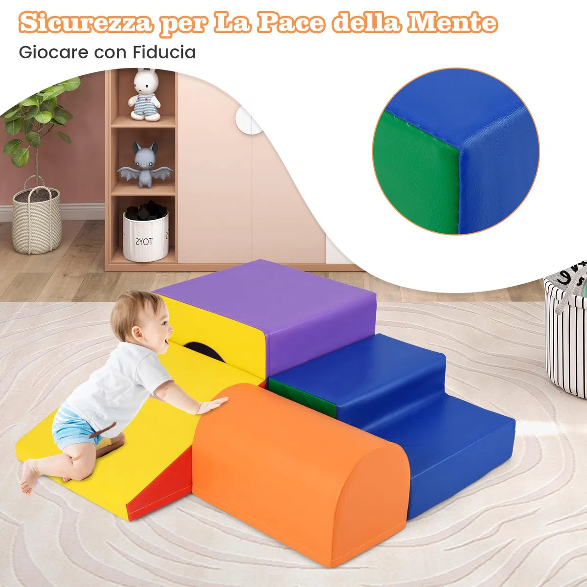 COSTWAY Set di 4 Blocchi in Schiuma per Arrampicarsi e Gattonare per Bambini, Giocattoli Morbidi da Interno (Giallo)