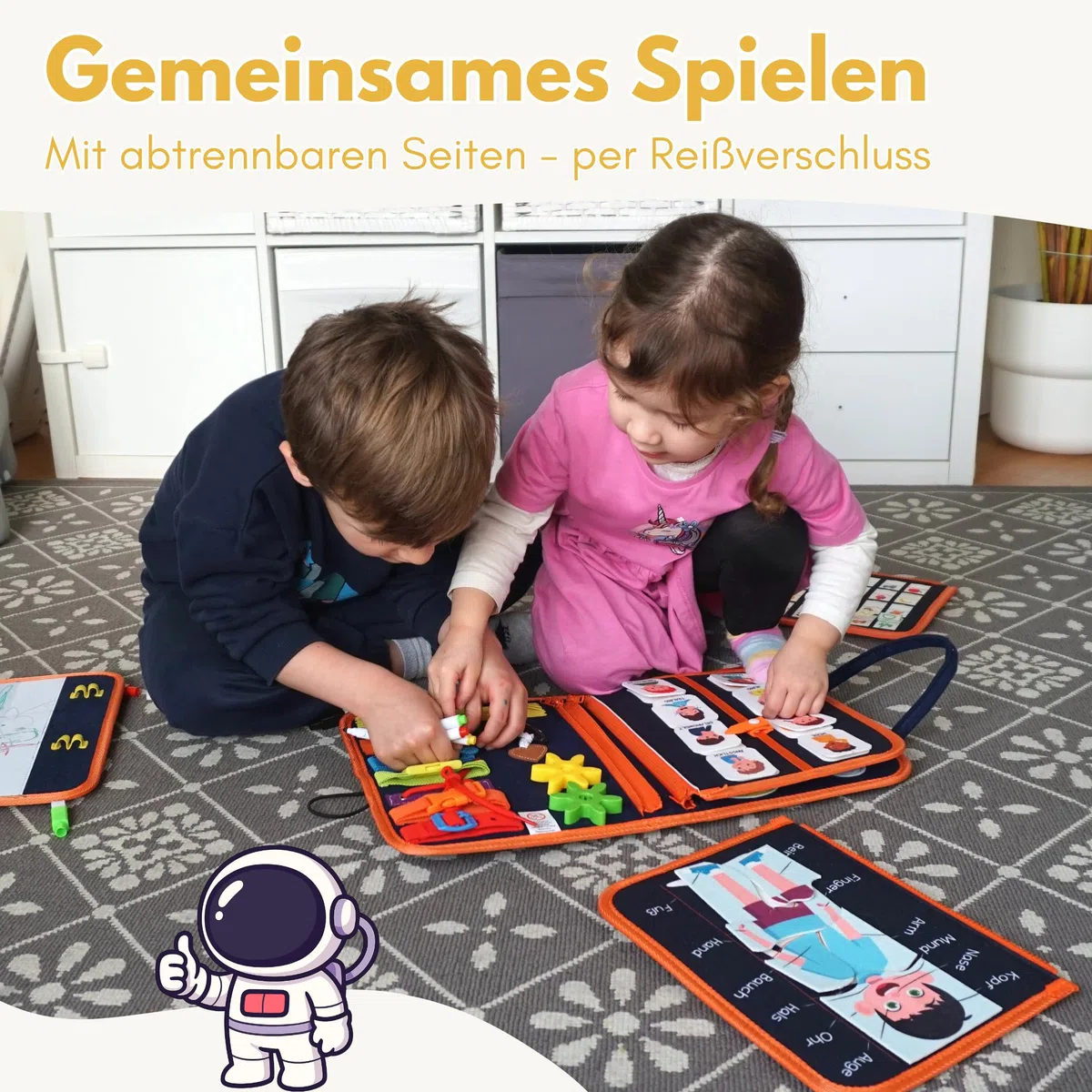 Lion's Collection® Busy Board Tedesco - Montessori Giocattoli a partire dai 3 anni per promuovere le capacità motorie e la creatività - Activity Board per bambini - Busy Book & Quiet Book su 10 pagine