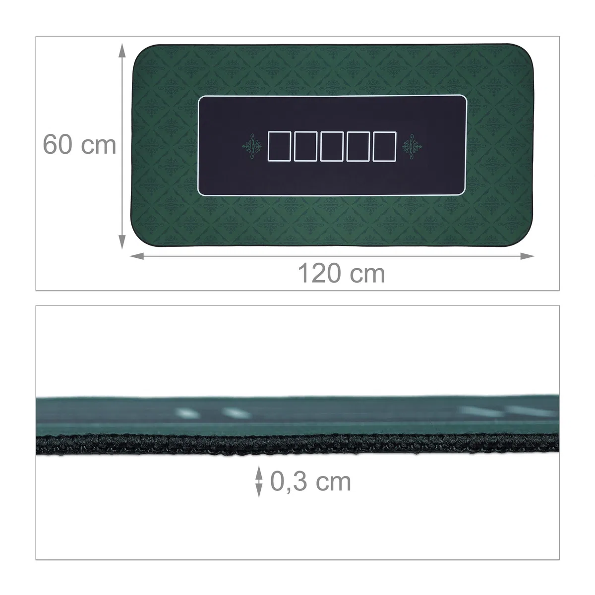 Relaxdays Tappeto da Poker 120x60cm Poliestere Verde Nero