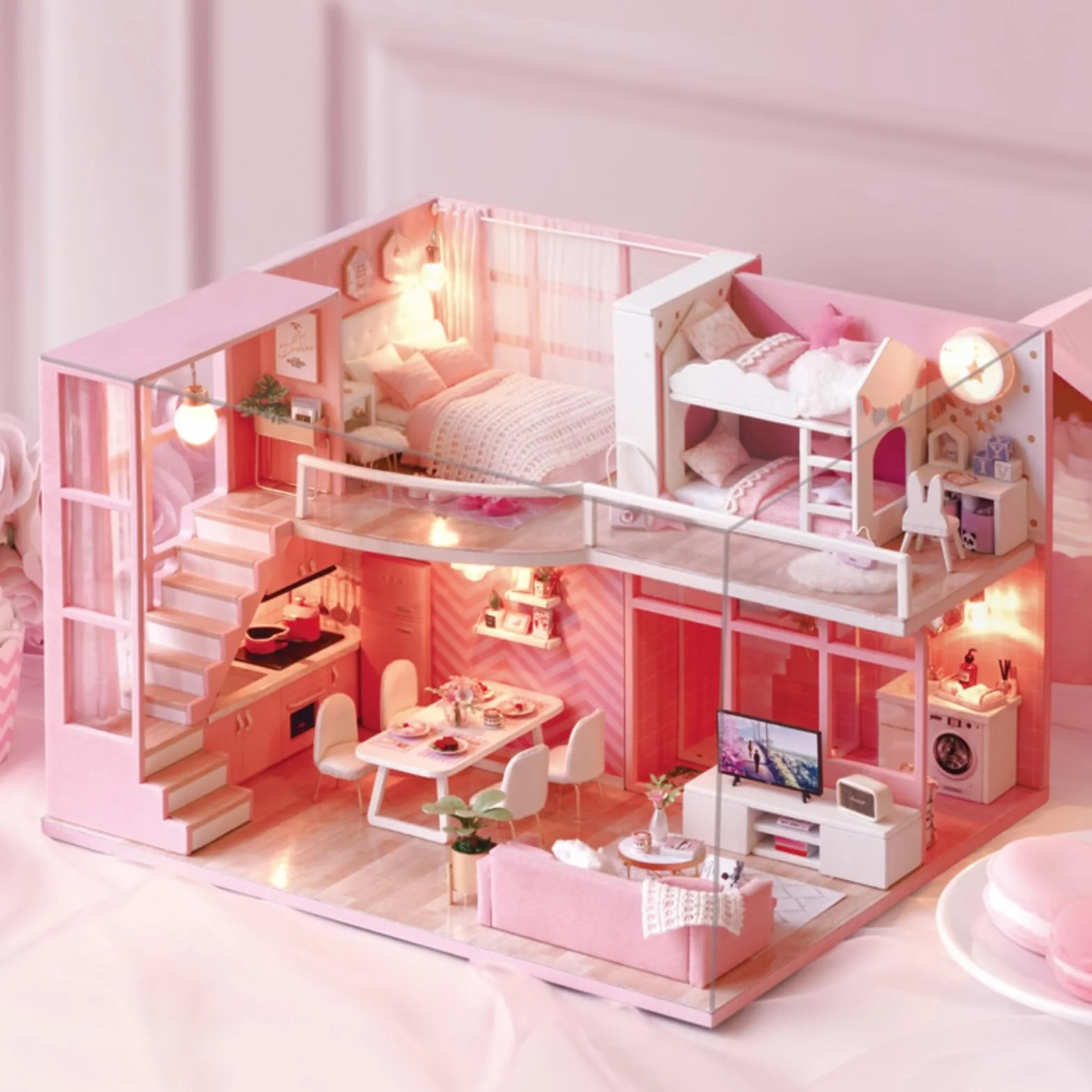CUTEROOM Casa delle bambole in Miniatura Casa delle Bambole Legno in Kit con Mobili e Musica Casa Modello per Ragazze E Ragazzi