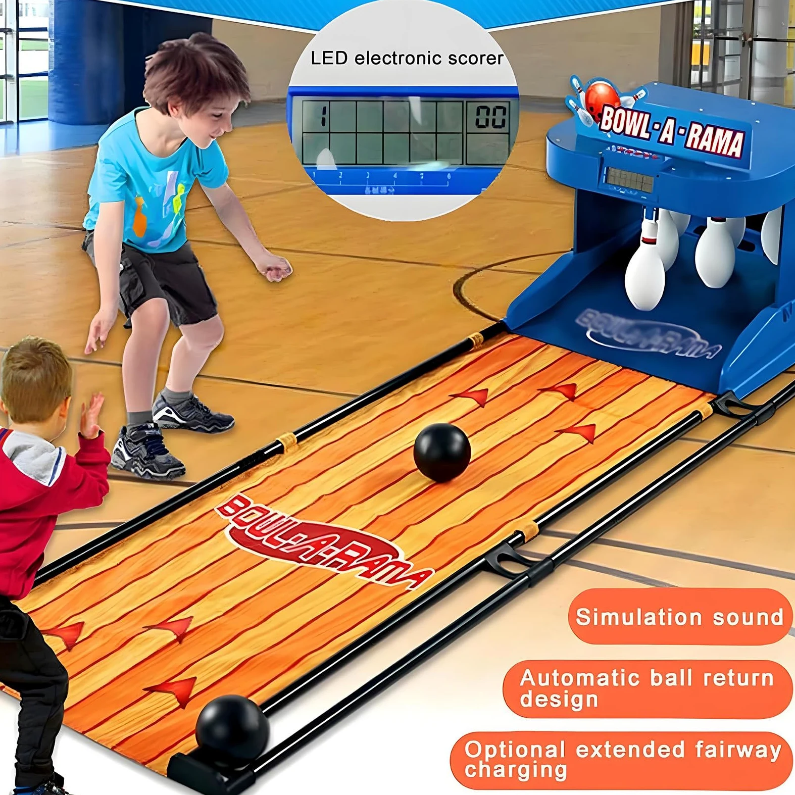 Gioco elettronico della pista da bowling per la casa, console sportiva interna con ripristino automatico, tabellone segnapunti a LED ed effetti sonori realistici
