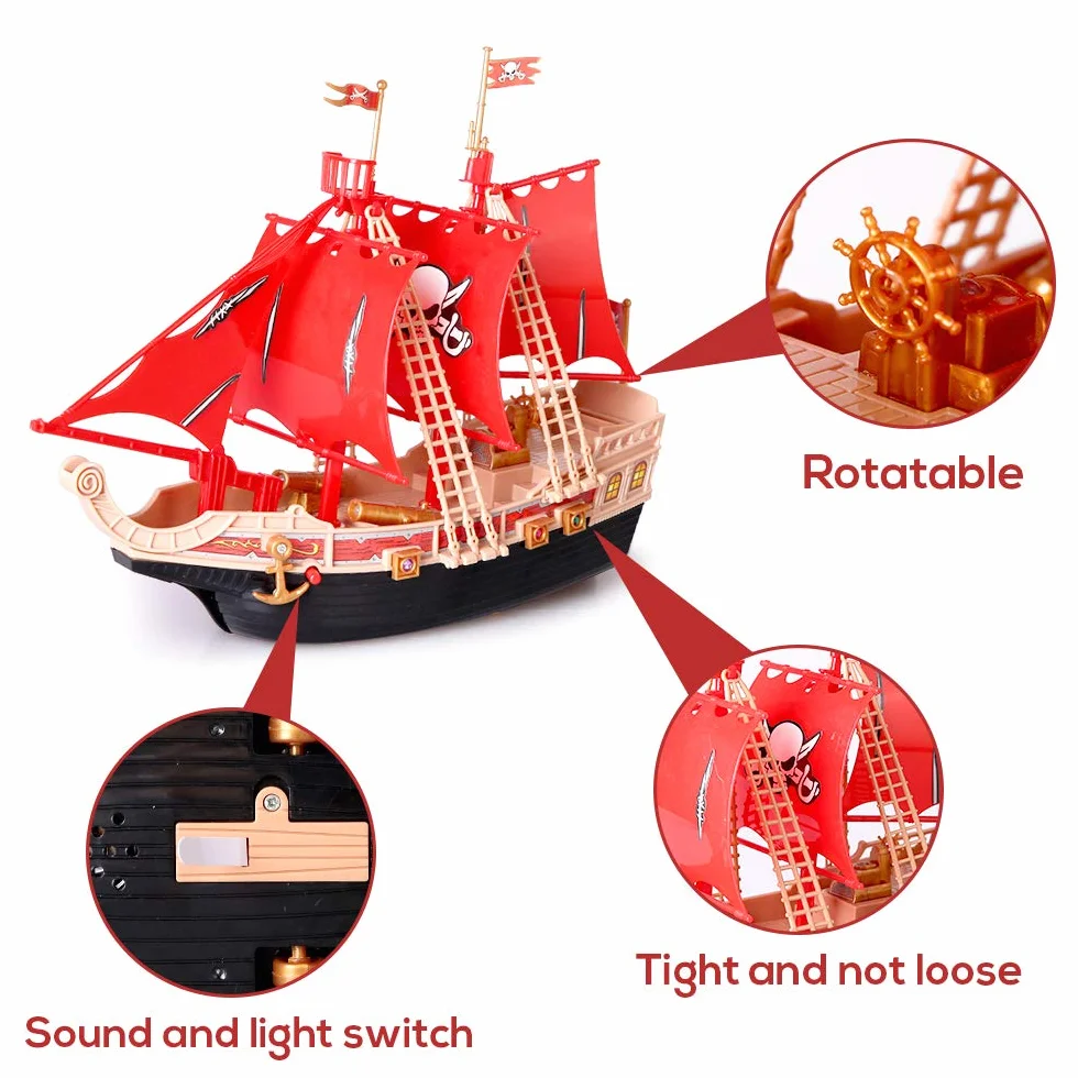 Bambini Pirate Ship Adventure Giocattoli Con Plastica Action Figures Pirate Vessel Playset con Squalo, Barca, Cannone, Alberi e Altri Accessori Regalo Educativo per Ragazzi Ragazze 3 4 5 6 7 8 Anni