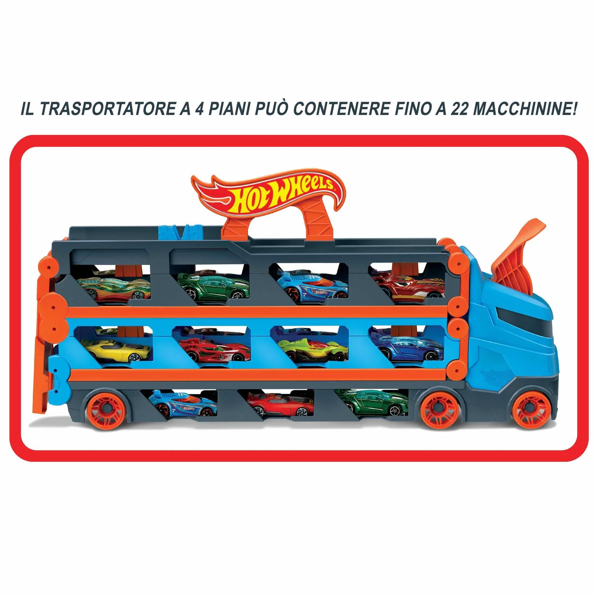 Hot Wheels - Camion Trasportatore 2 in 1, Trasportatore e Pista con 3 Auto in Scala 1:64 per Bambini da 4 a 8 Anni, HGH33, Imballaggio Sostenibile