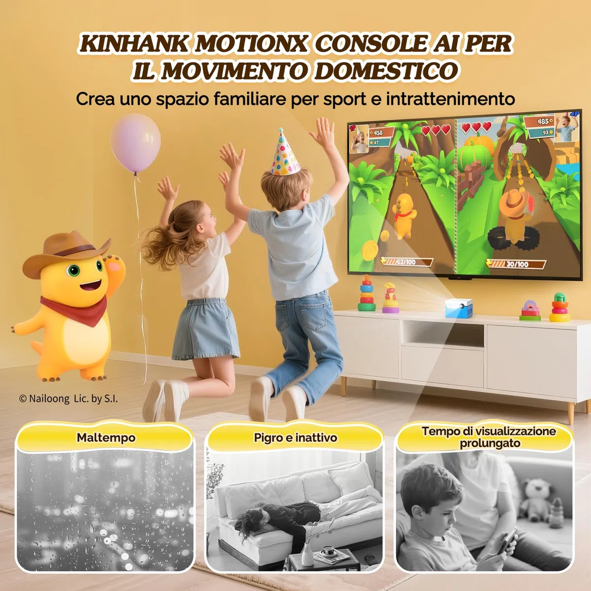 KINHANK MotionX Console Giochi di Movimento, Sistema di Videogiochi Interattivo per Bambini e Famiglie, Senza Controller, Senza Abbonamento, Aggiornamenti Mensili, Idea Regalo per Bambini (4-15 anni)