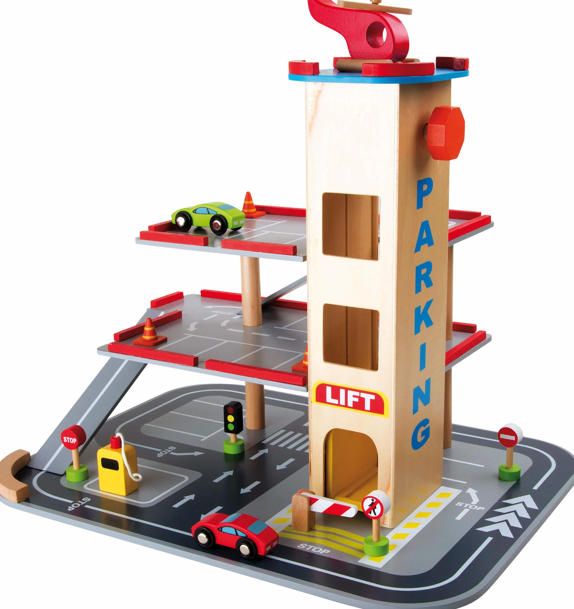 4777 Parcheggio "Discesa rapida" small foot in legno, a 3 piani, ascensore e piazzola di atterraggio per elicotteri, da 3 anni