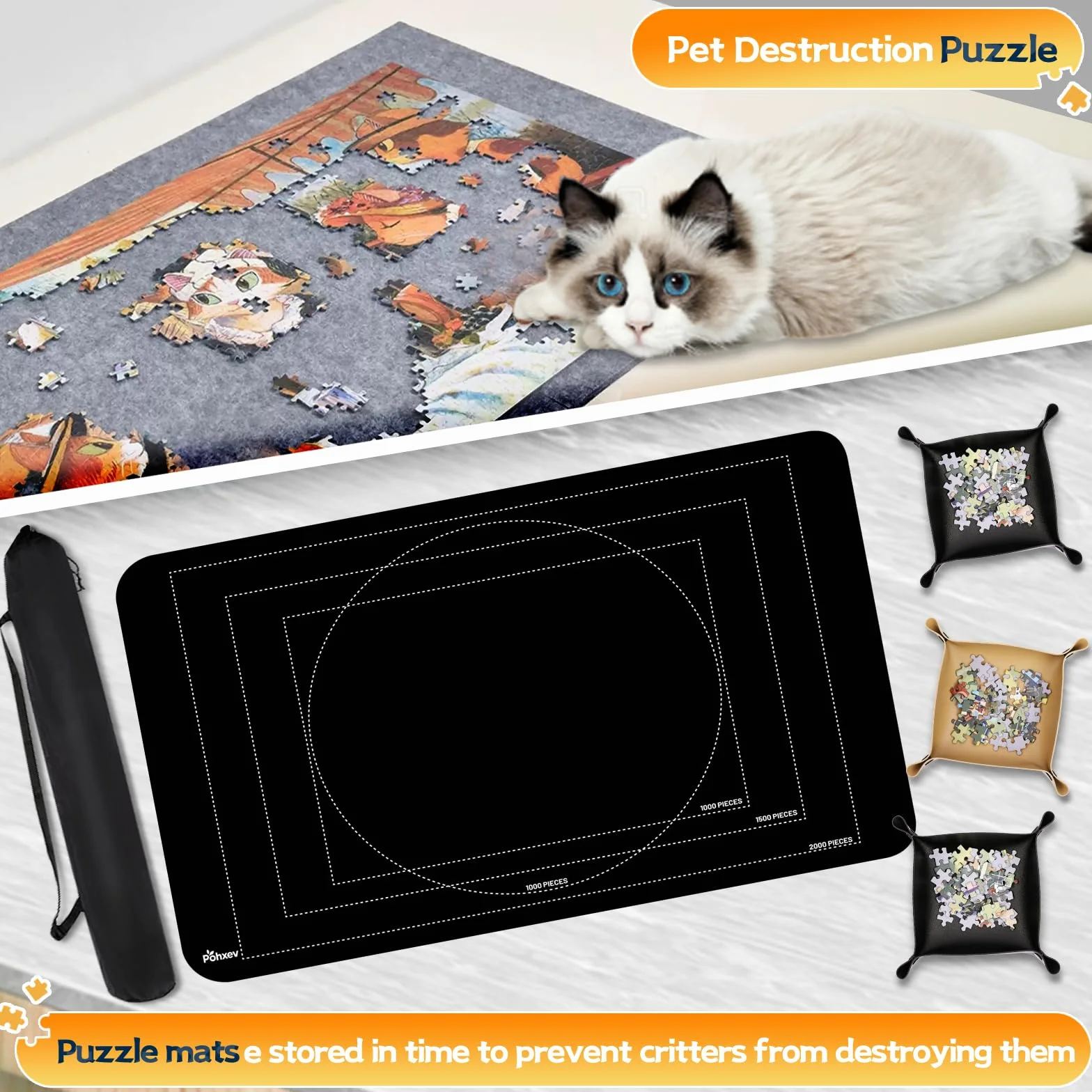 Tappetino per 3000 2000 1500 1000 Pezzi, Tappeto per Puzzle, Roll Up Tavolo Jigsaw Puzzle Mat Storage Accessories per Adulti.
