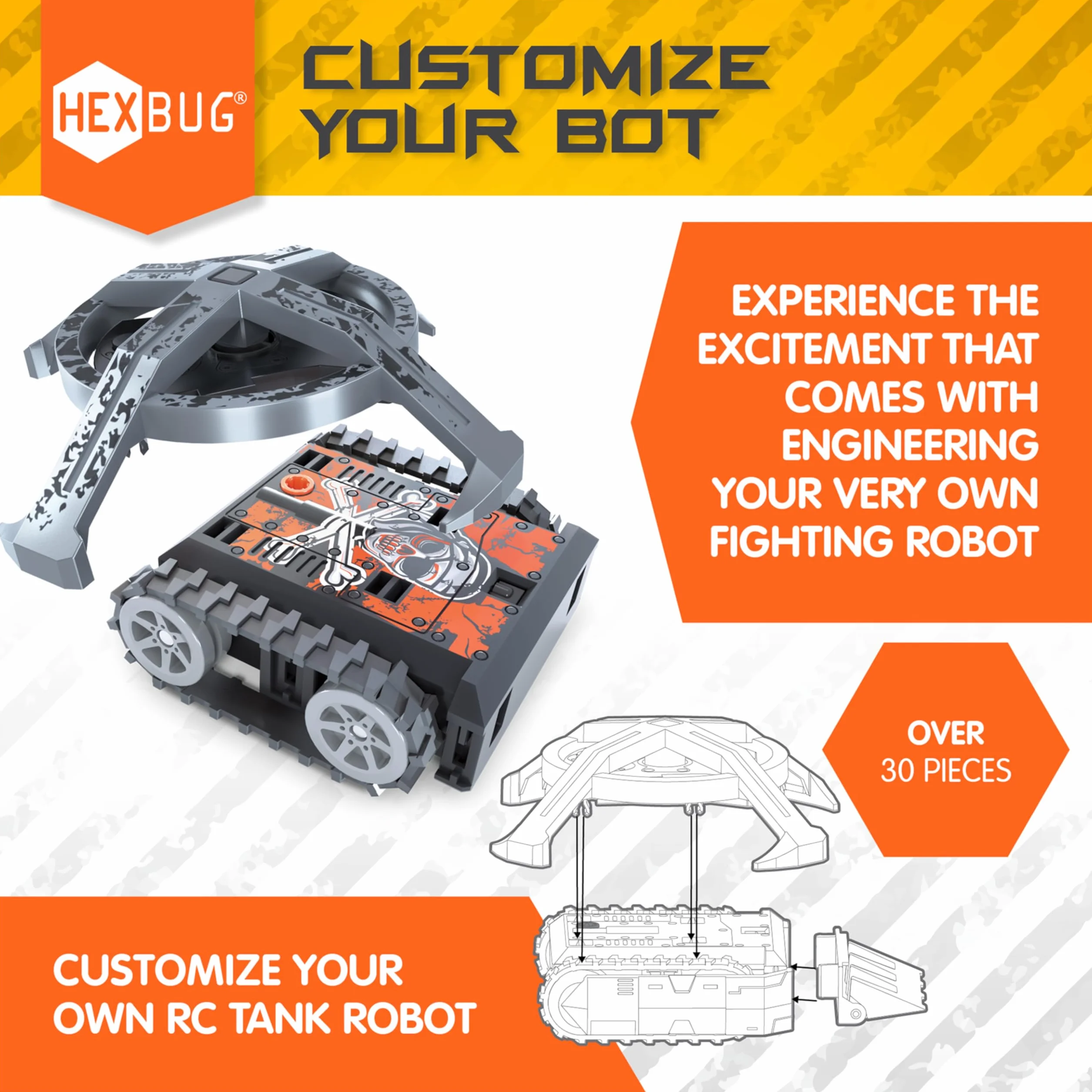 HEXBUG BattleBots Arena Max, Robot Giocattolo telecomandato per Bambini con Oltre 30 Pezzi, Giocattoli STEM per Ragazzi e Ragazze dagli 8 Anni in su, batterie Incluse