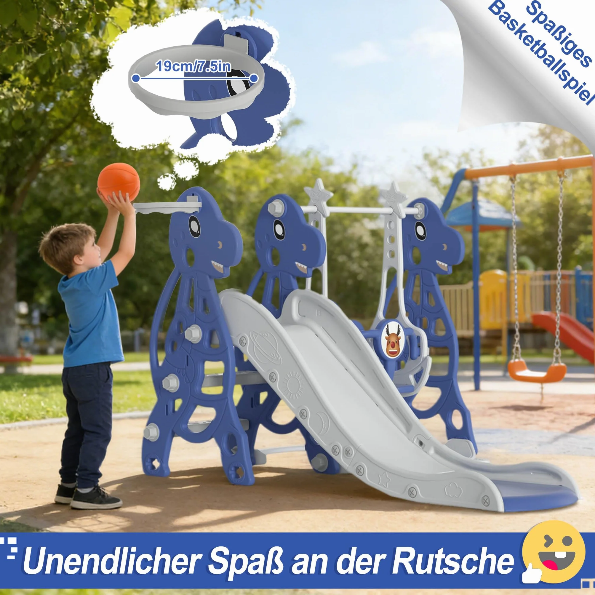 Froadp 4 in 1 Scivolo Autoportante per Bambini Scivolo Giocattolo con Canestro da Basket e Altalena per Interni ed Esterni Bambini Scivolo da Giardino in Plastica PP e PE für 1 Jahr und Mehr (Typ B)