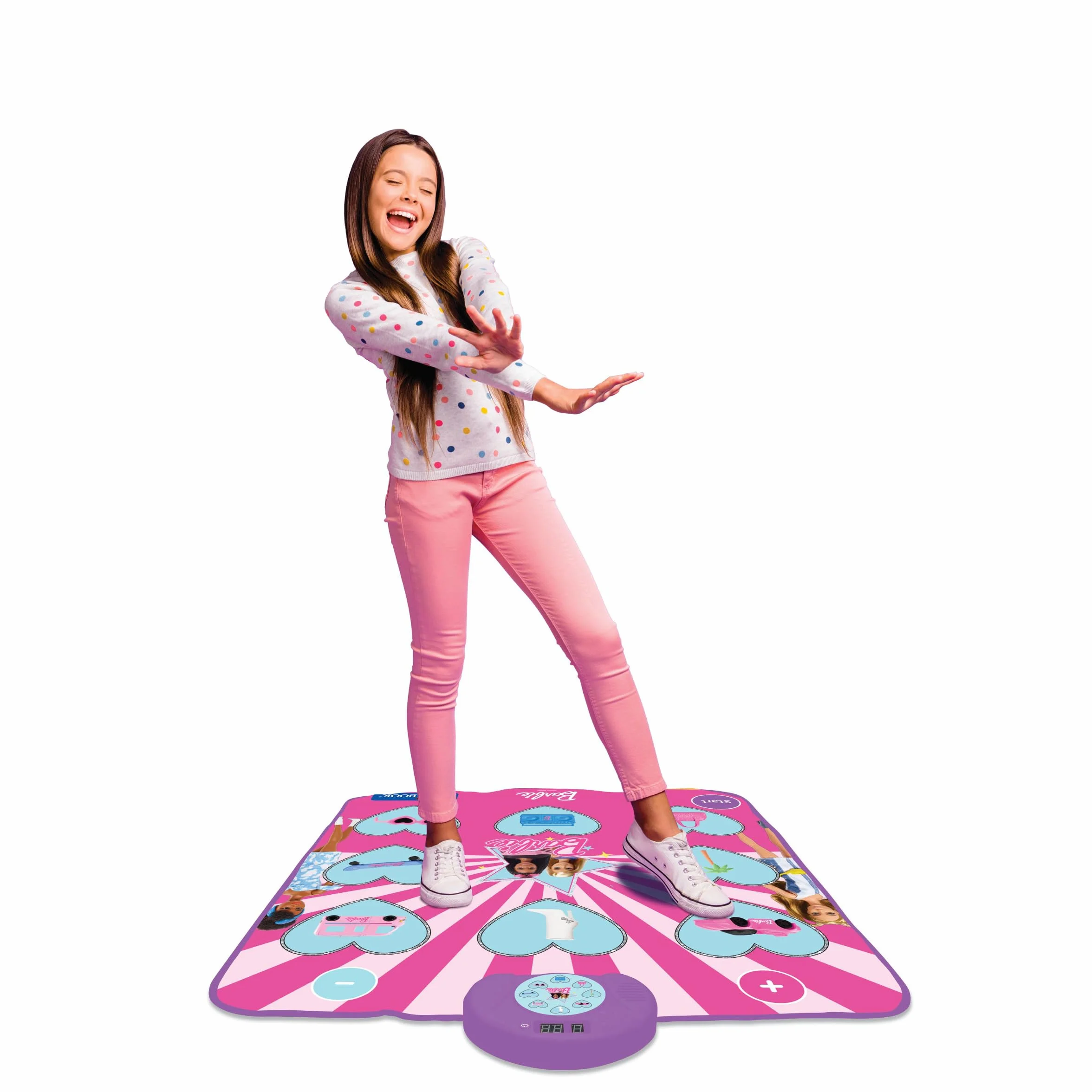 Lexibook, Mattel Barbie, Tappeto da danza elettronico Barbie, Bluetooth e luminoso con 6 modalità di gioco, Rosa, DM10BB