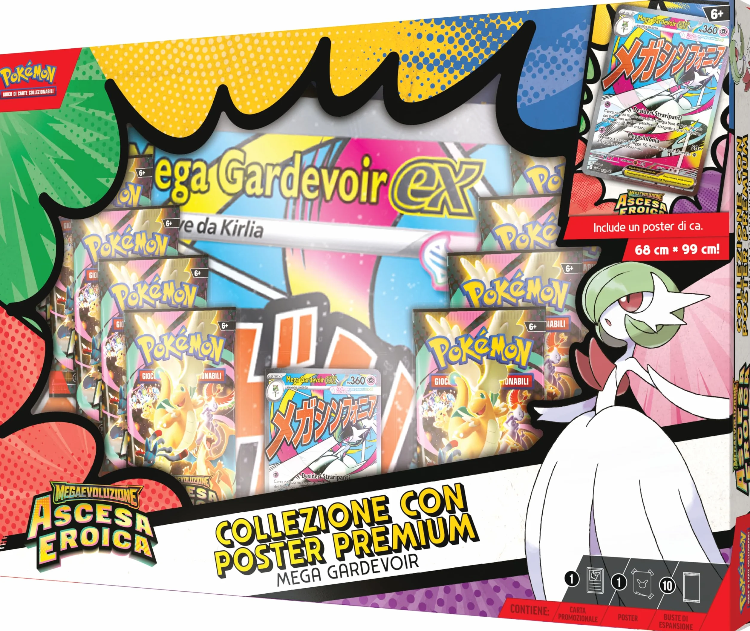 Pokémon: collezione con poster premium Mega Gardevoir dell’espansione Megaevoluzione - Ascesa Eroica del GCC Pokémon (1 carta promozionale olografica, 1 poster fronte-retro e 10 buste di espansione)