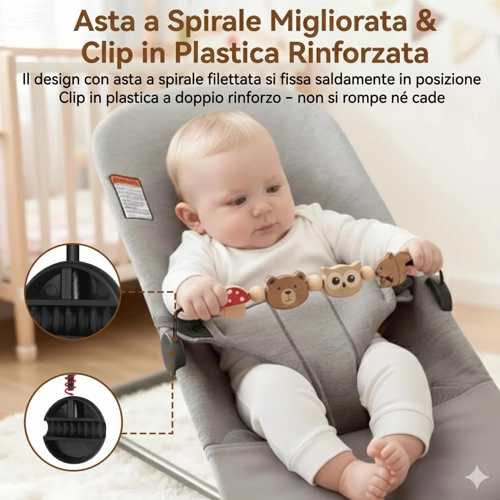 Giocattolo per buttafuori, Compatibile con BabyBjorn Bouncer Balance Soft & Bliss, Barra Giocattolo Girevole in Legno per Bambini, Giocattolo per Lo Sviluppo sensoriale (Animali)