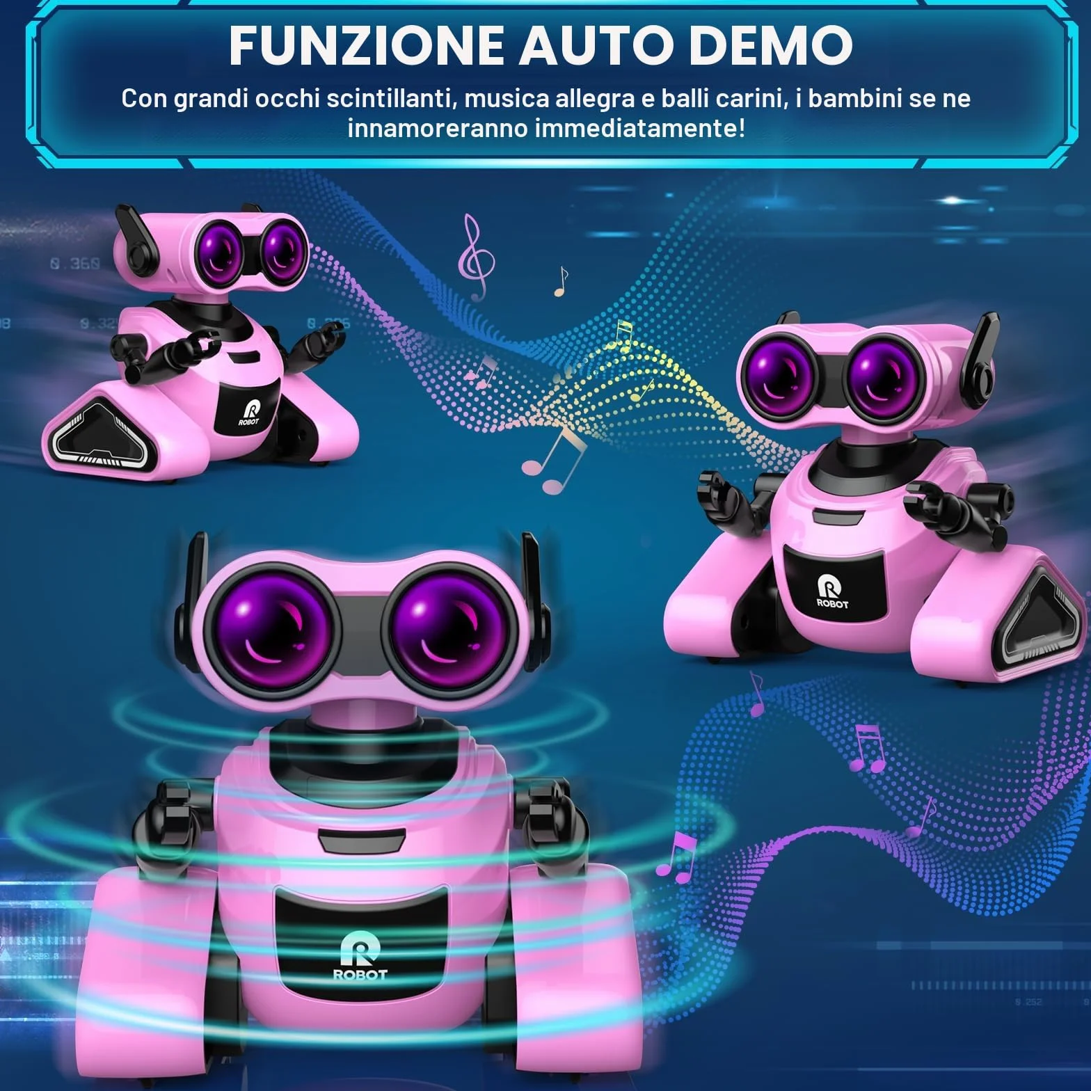 Yerloa Robot Interattivo per Bambini e Ragazze - Giochi Ricaricabili Telecomandati con Adesivo, Danza e Musica - Regalo per 3-8 Anni