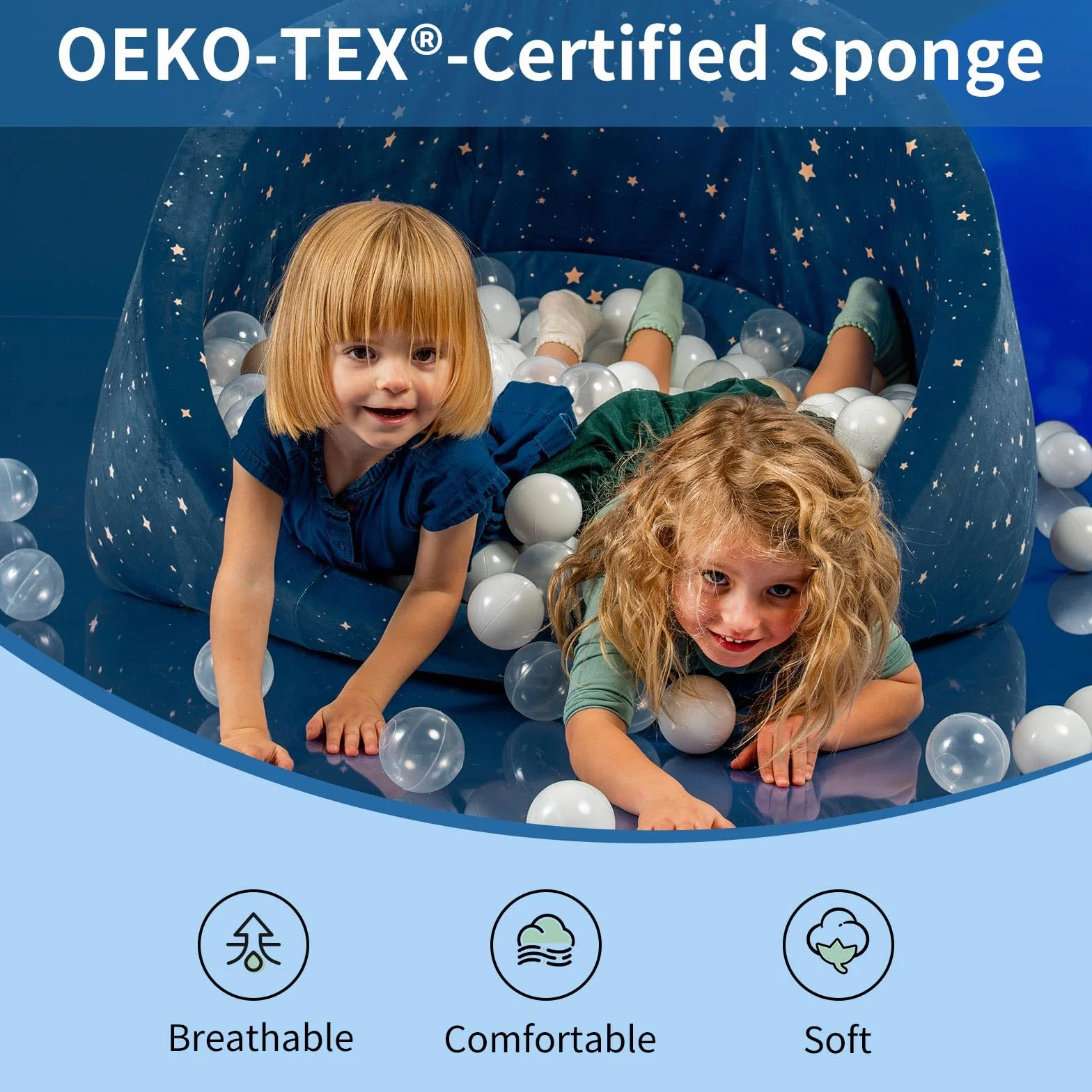 Piscina di Palline 90x30cm per Bambino Bambini - Schiuma di Alta qualità - Velluto Super Morbido Senza Palline - Rimovibile e Lavabile - Cielo Notturno