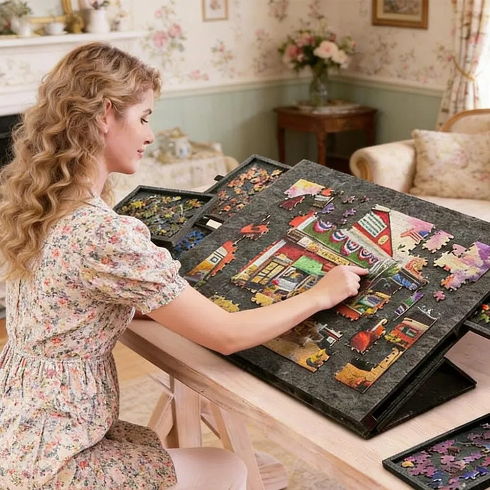 Tavolo puzzle inclinabile per 1000 pezzi, in feltro leggero con 6 cassetti di ordinamento, tavola puzzle portatile con supporto regolabile e copertura (sesamo)