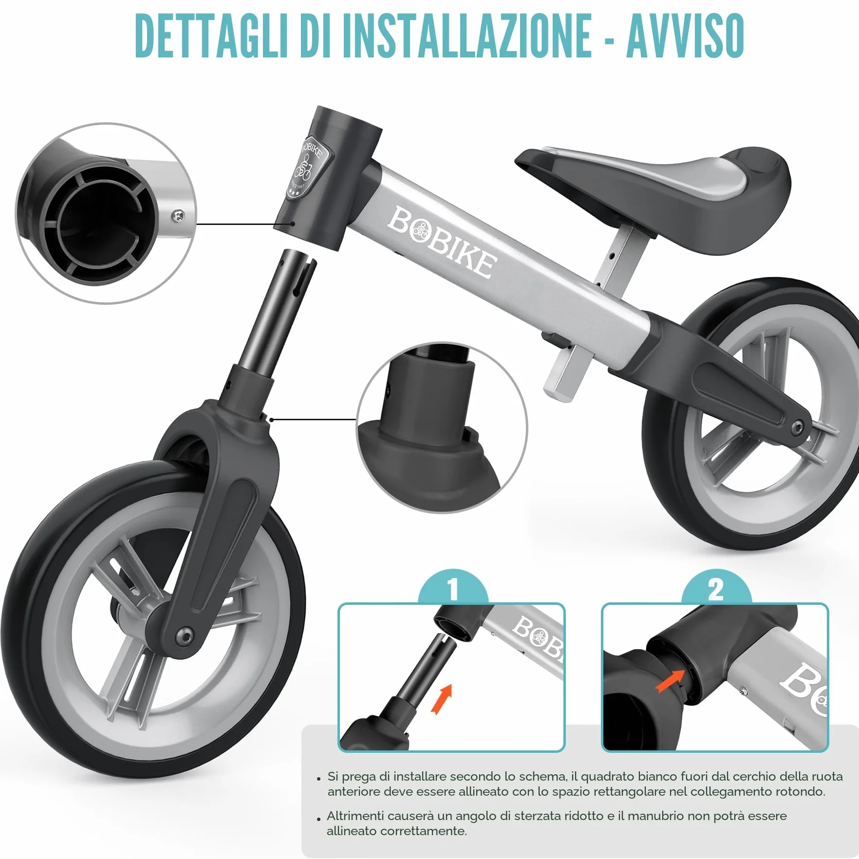 MHCYLION Bicicletta Bambini Senza Pedali per 1,5-4 Anni Fino a 25 Kg, volante e sellino Regolabili in Altezza, Bloccasterzo, Giocattoli Regali per Bambini Bicicletta Equilibrio Bambino,Argento