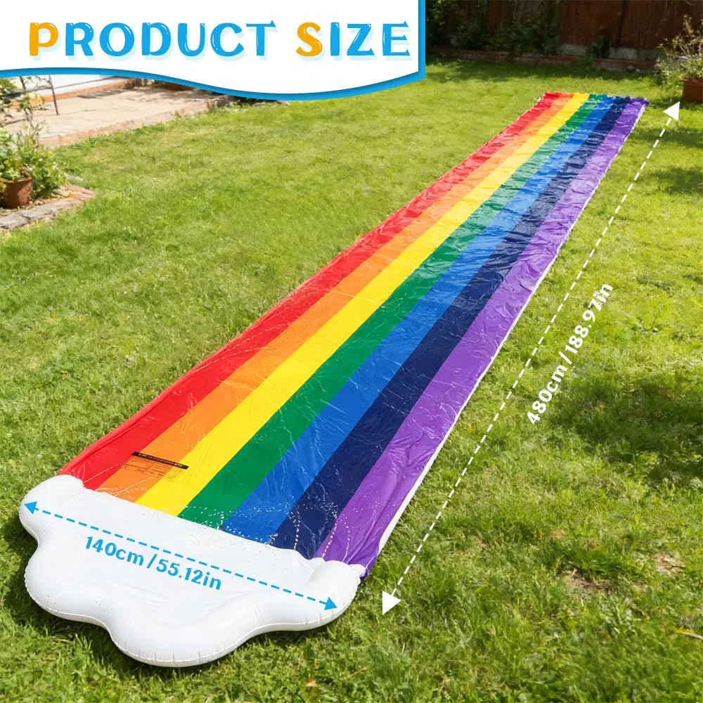 Pista Scivolo Acqua Doppio da Giardino 480x140CM con Irrigatore e 2 Tavole Gonfiabili per Festa Estiva