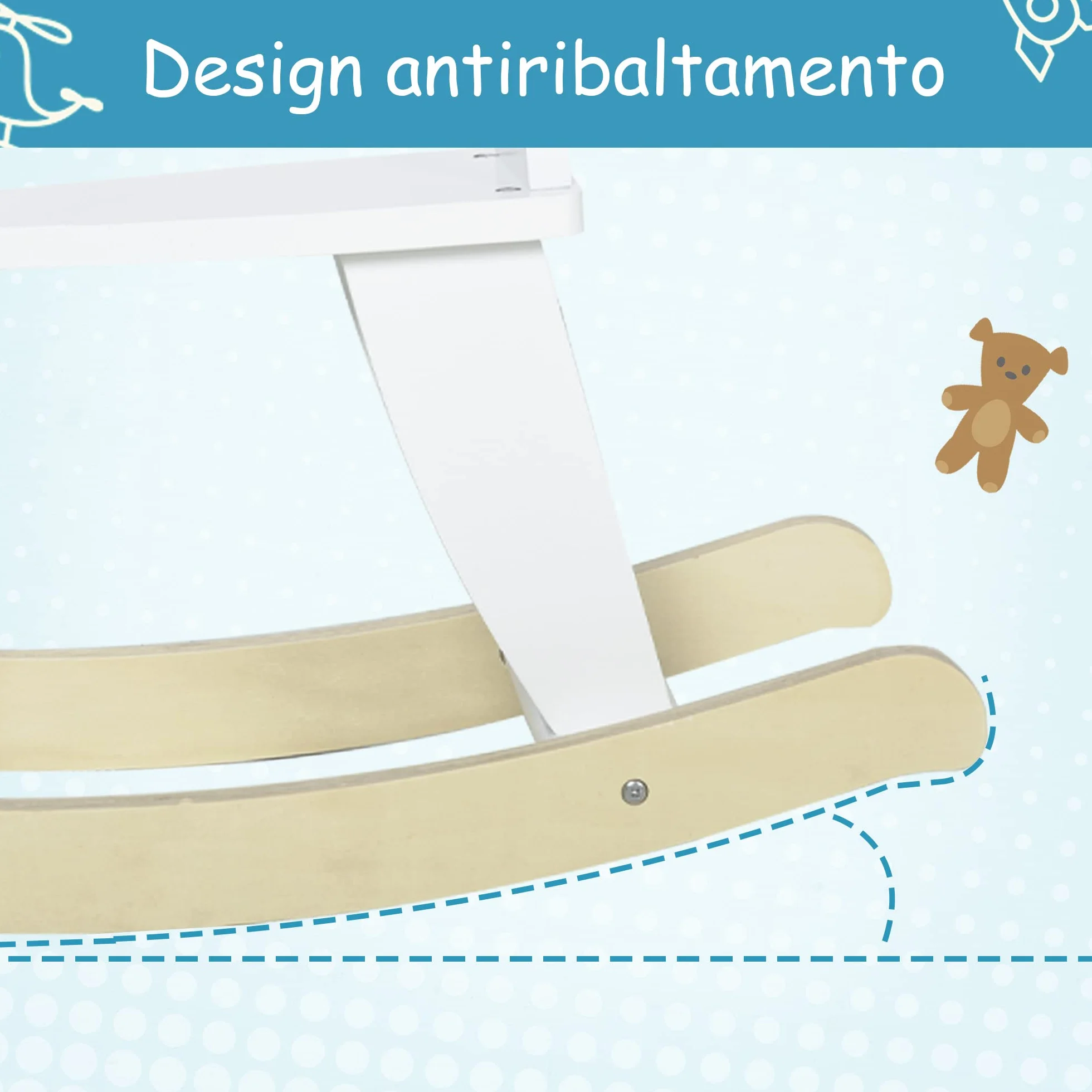 HOMCOM Cavallo a Dondolo per Bambini 1-3 Anni, Design Classico in Legno con Maniglie e Poggiapiedi, 68x26.5x48cm, Bianco