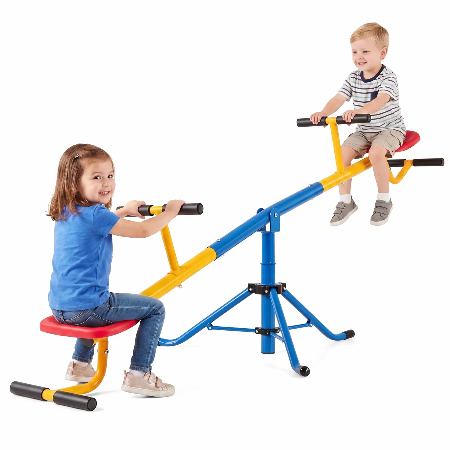 COSTWAY Altalena Basculante per Bambini, Altalena Saliscendi a 360° con Fermo per le Gambe, Altalena Basculante per Esterno Cortile e Parco Giochi, 2 Posti a Sedere