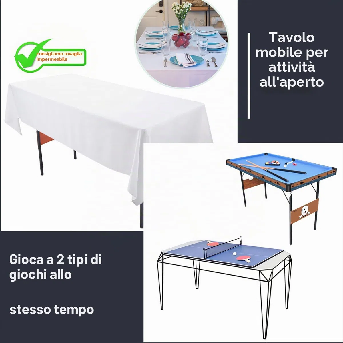 Oye - Tavolo da gioco combinato 3 in 1 da 55 pollici, pieghevole, in legno ingegnerizzato, per biliardo, hockey, ping pong