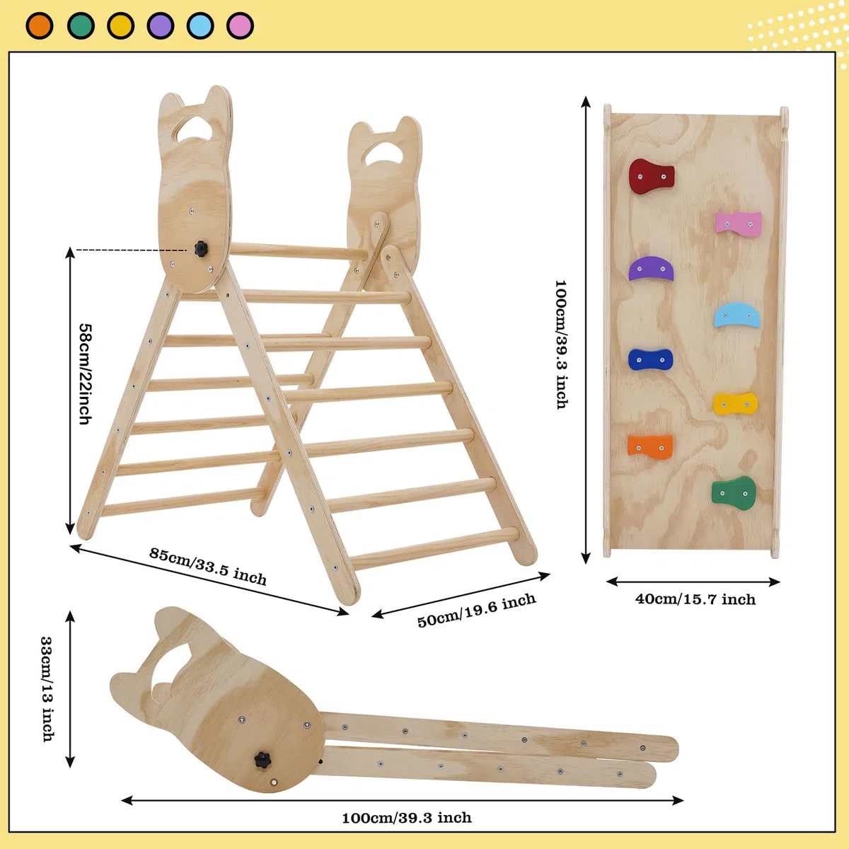 Triangolo di Pikler Montessoriano 3 in 1 per Bambini con Scivolo e Arrampicata Pieghevole