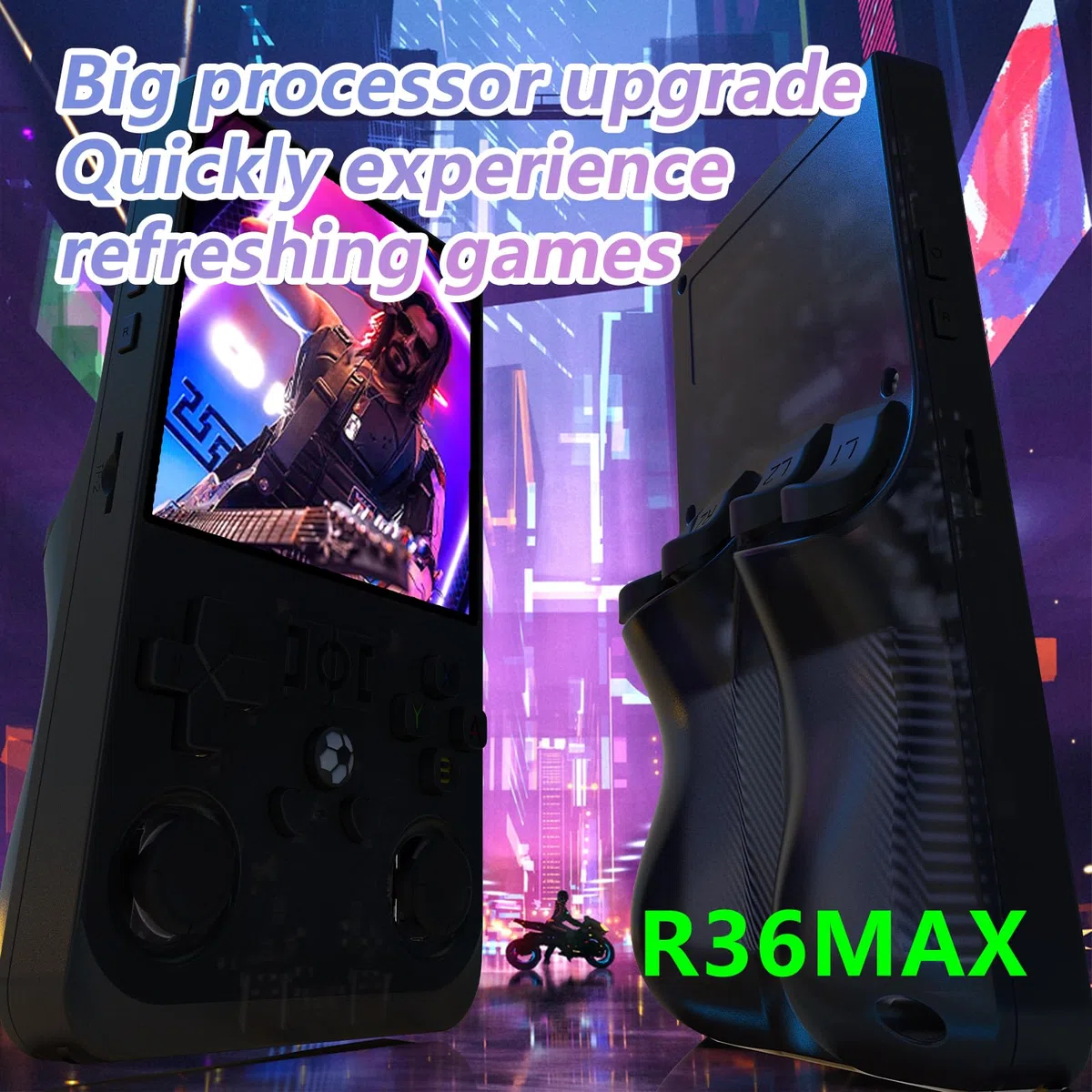 Console portatile R36MAX, 64 GB con 20.000 giochi, console portatile per videogiochi, schermo IPS da 4 pollici, oltre 30 emulatori e sistema Linux con custodia (Nero, 64, GB)