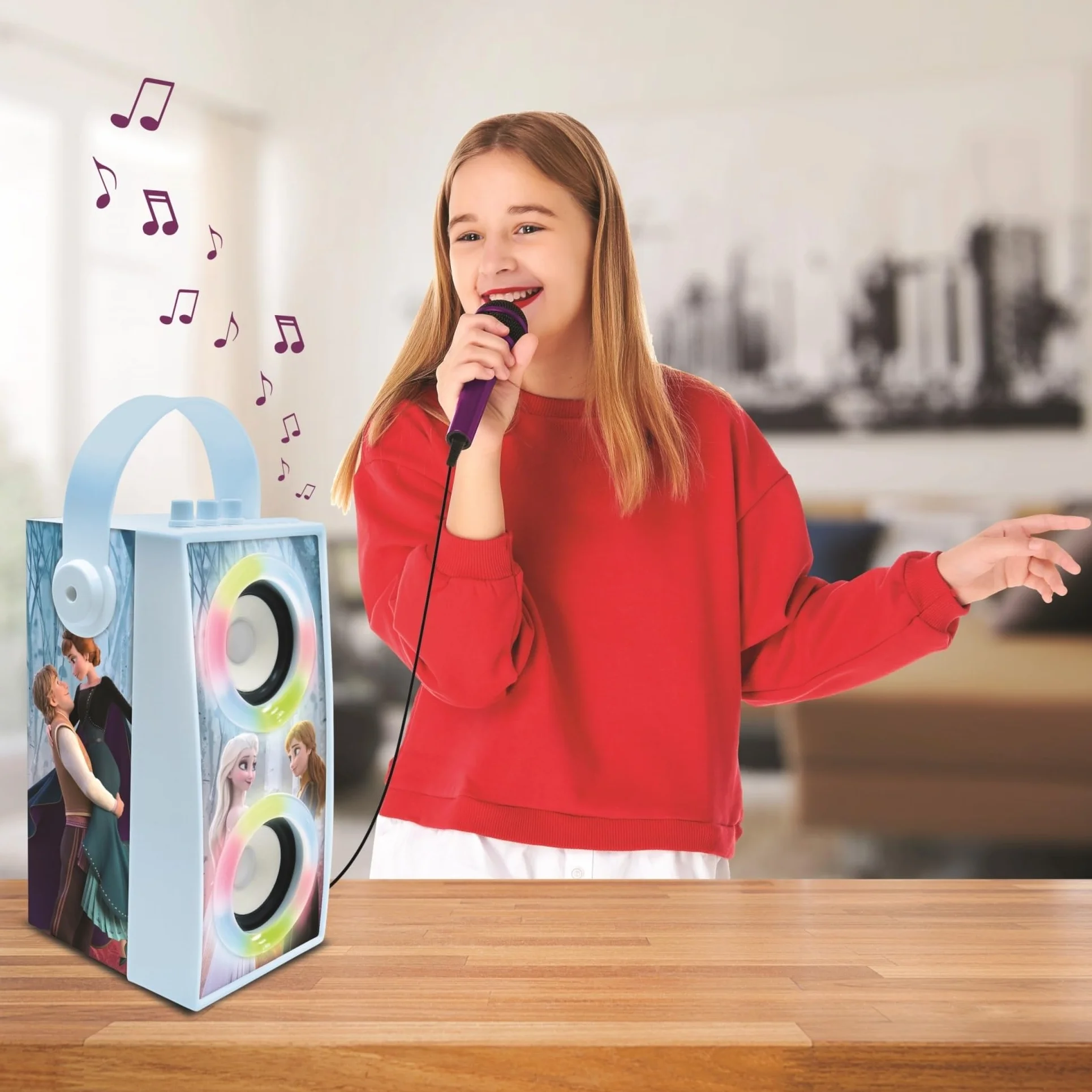 Lexibook Disney Frozen Altoparlante Bluetooth portatile con microfono, karaoke, luce, USB, batteria ricaricabile, blu/viola, BTP180FZZLXB