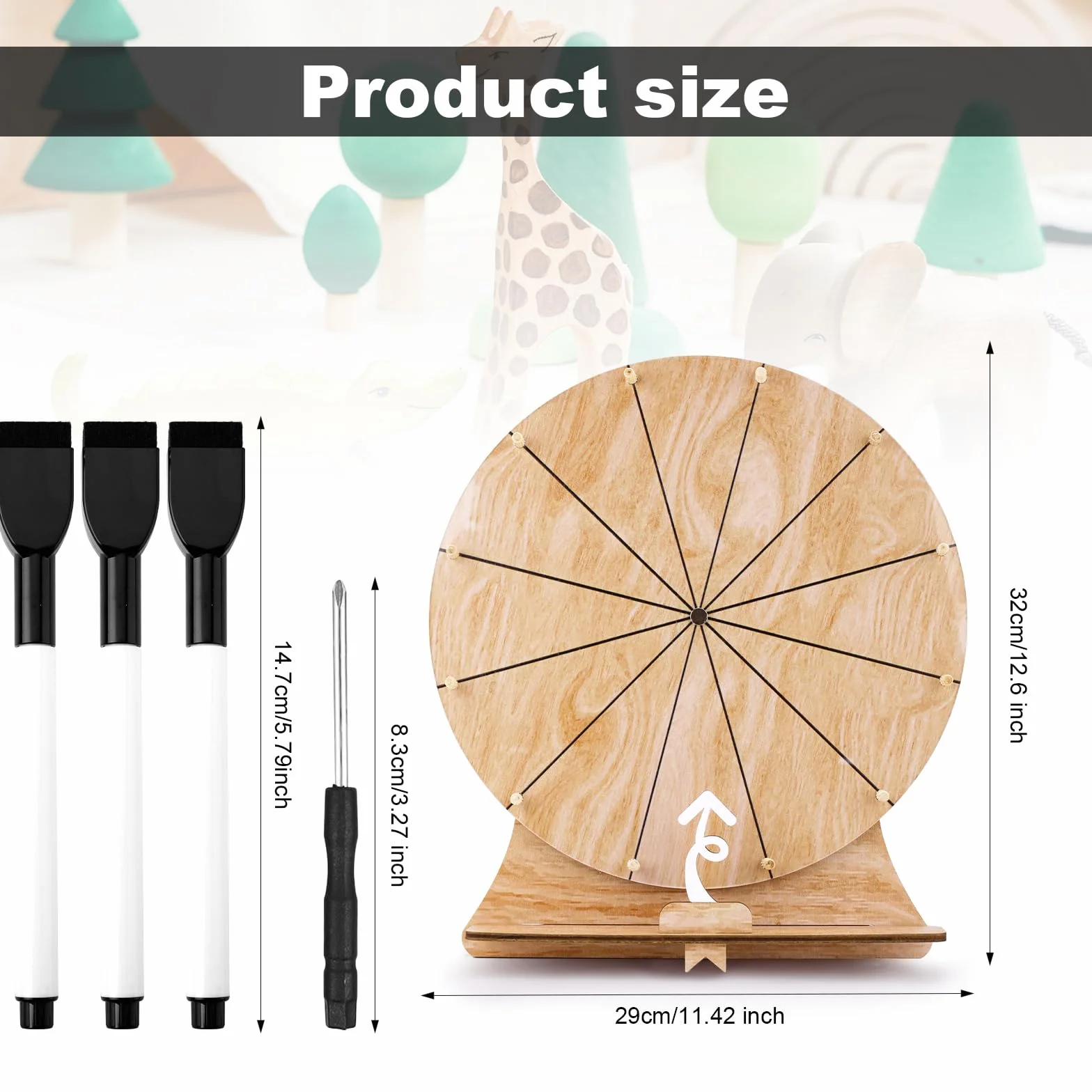 Gosknor 30cm Ruota dei Premi Che Gira, 12 Slot da Tavolo Gioco della Ruota della Fortuna Legno Prize Wheel con Supporto per Giochi di Filatura Fiere Carnevale attività per Le Vacanze
