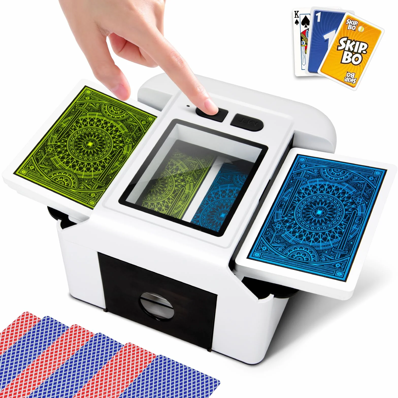 Mischia Carte Automatico 2000mAh,Mescolatore Carte da Gioco Elettrico per 1-2 Mazzi, Modalità Auto e Manuale, Ricaricabile, Basso Rumore, Card Shuffler per Poker/Blackjac (YKEU-XPQ-W)