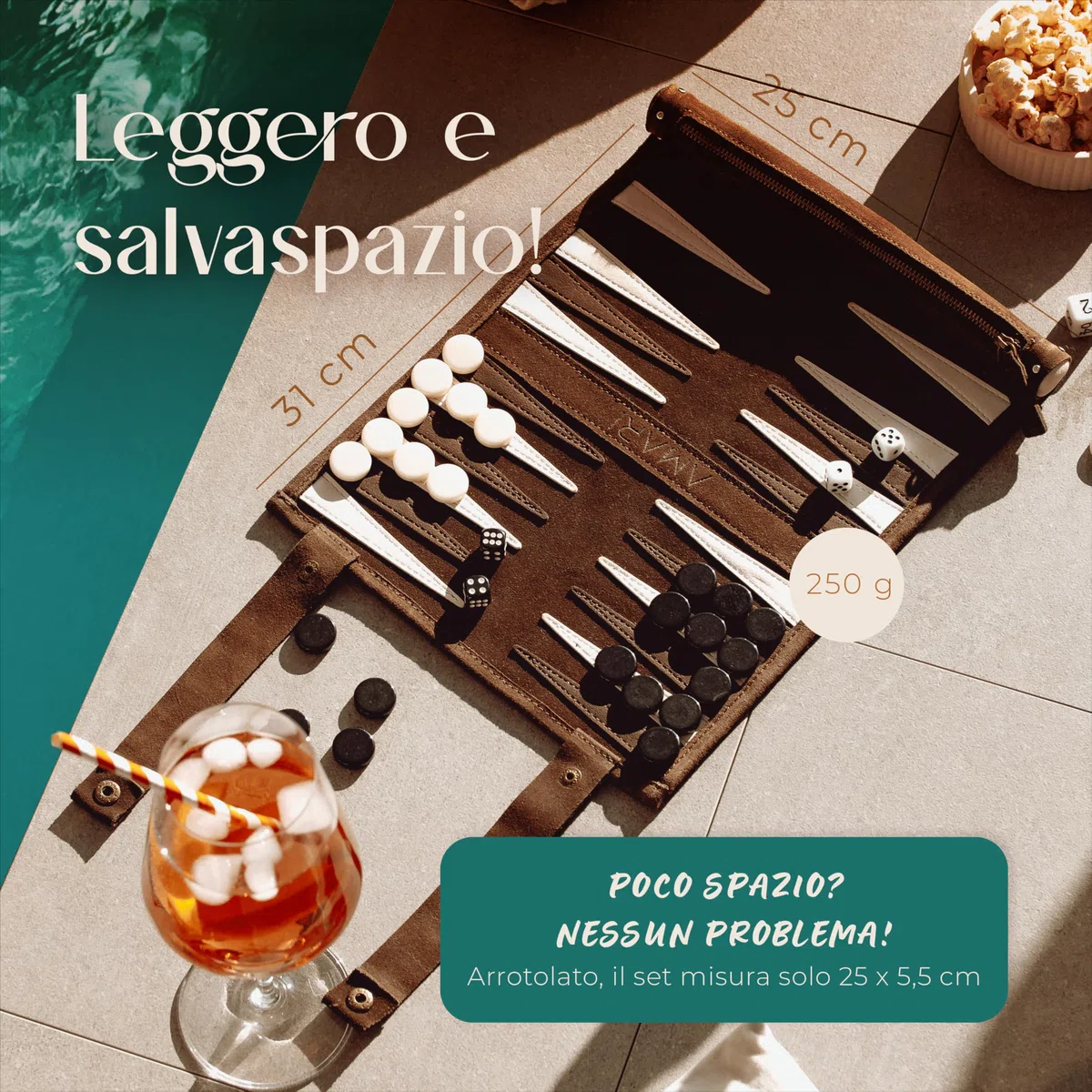 Amari Backgammon Backgammon Travel Travel Travel - Back Gammon, Set di valigie da Backgammon da Viaggio in Pelle