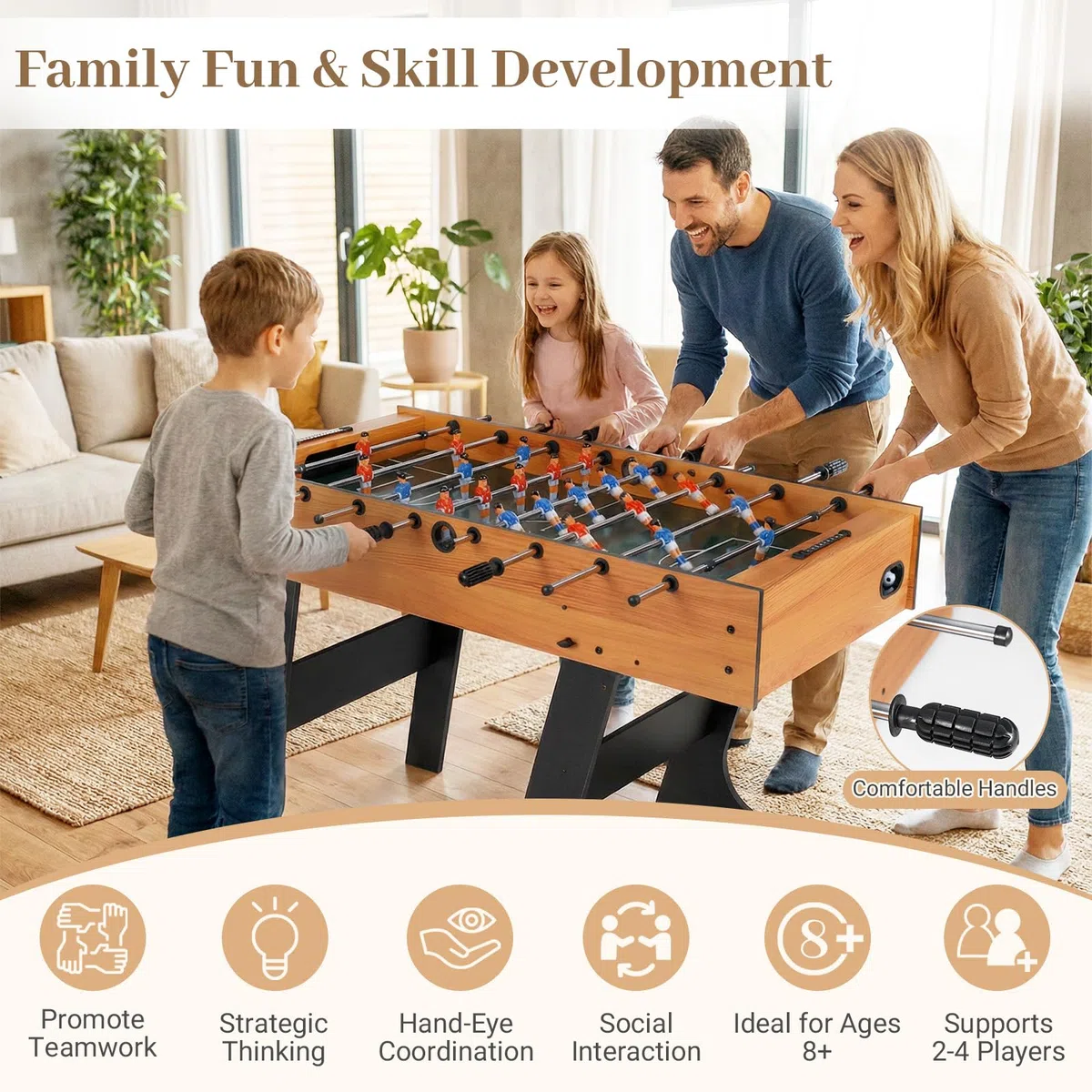 HOMASIS Calcio Balilla in Legno, Biliardino Pieghevole, Professionale, Calcetto da Tavolo per Bambini e Adulti, con 22 Giocatori, 8 Aste, 2 Palline, 2 Segnapunti, 121 x 60,5 x 81 cm