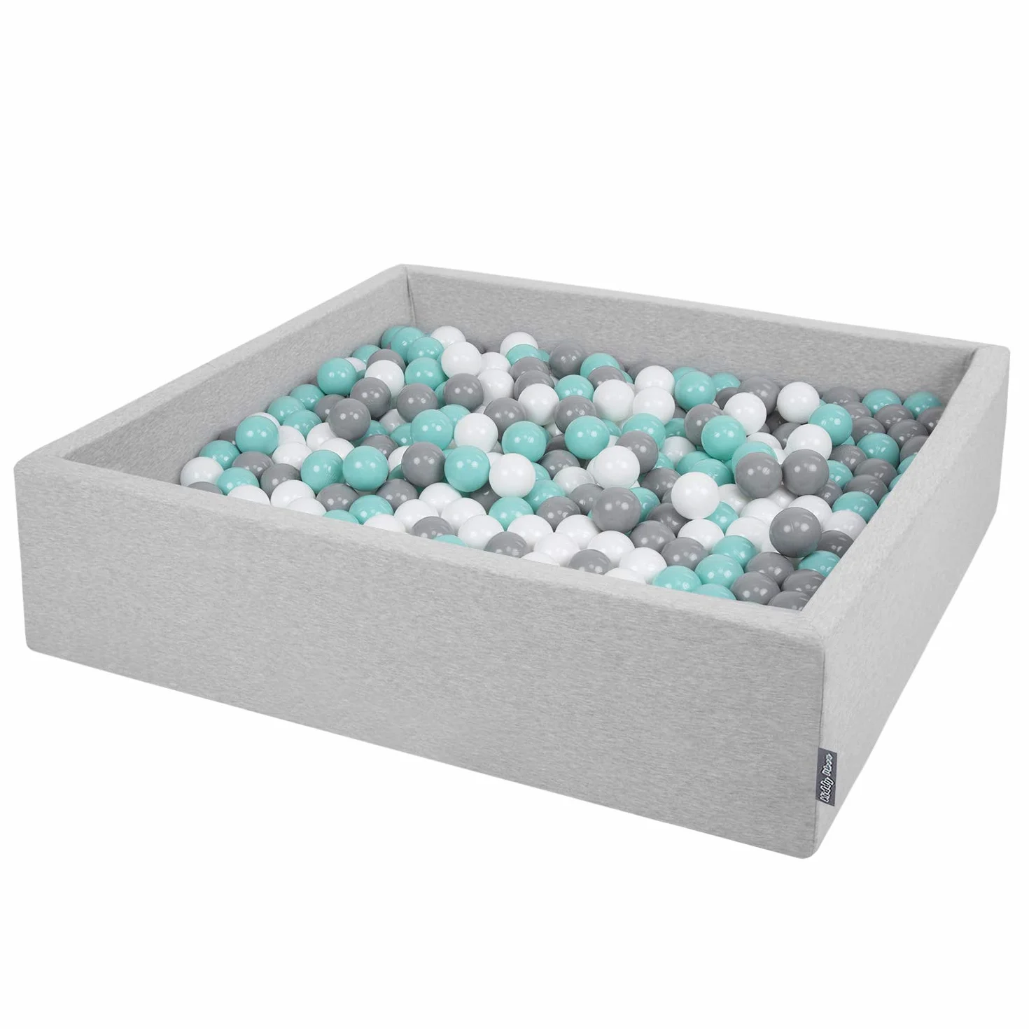 KiddyMoon Piscina di Palline 120X30cm/200 Palline Grande Quadrato per Bambini Fabbricato in EU, Grigio Chiaro:Bianco/Grigio/Turchese Chiaro