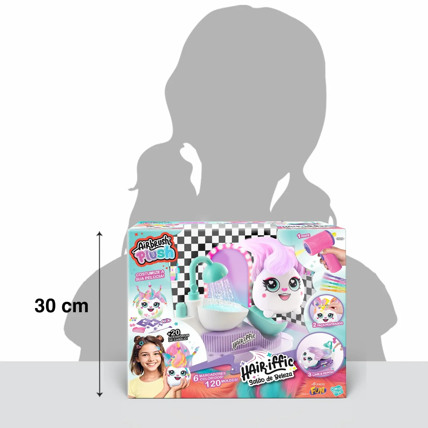 Canal Toys Hair'iffic Salon Airbrush Plush Doudou with Aerografo Stencil Stazione di Lavaggio Creativo Riutilizzabile
