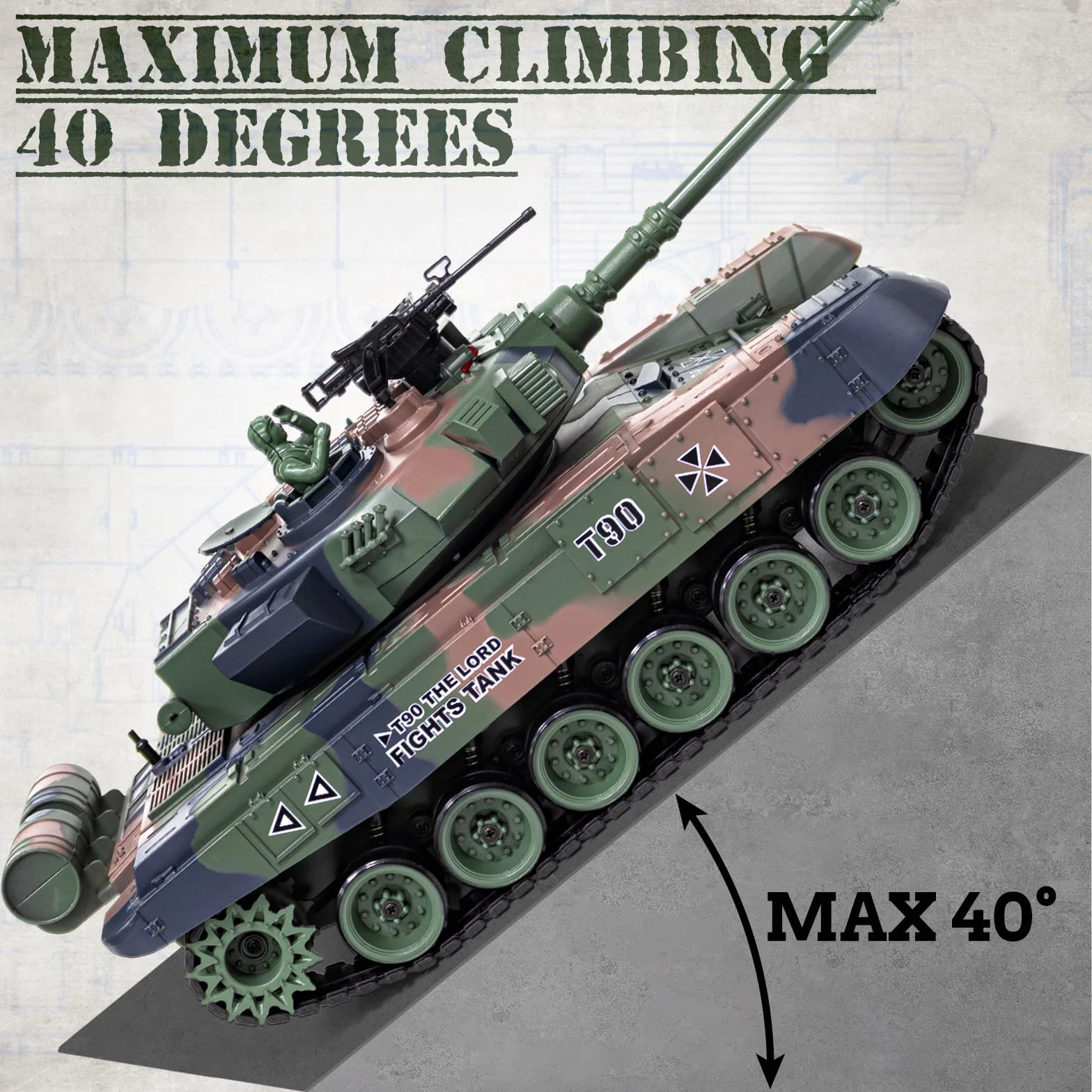 Carro Armato Telecomandato T90 1:18, Serbatoio Telecomandato Sparo BB, Fumo, Suoni e Luci Realistici, 2.4GHz Carro Armato Radiocomandato, Remote Control Tank Giocattolo Militare per Bambini e Adulti