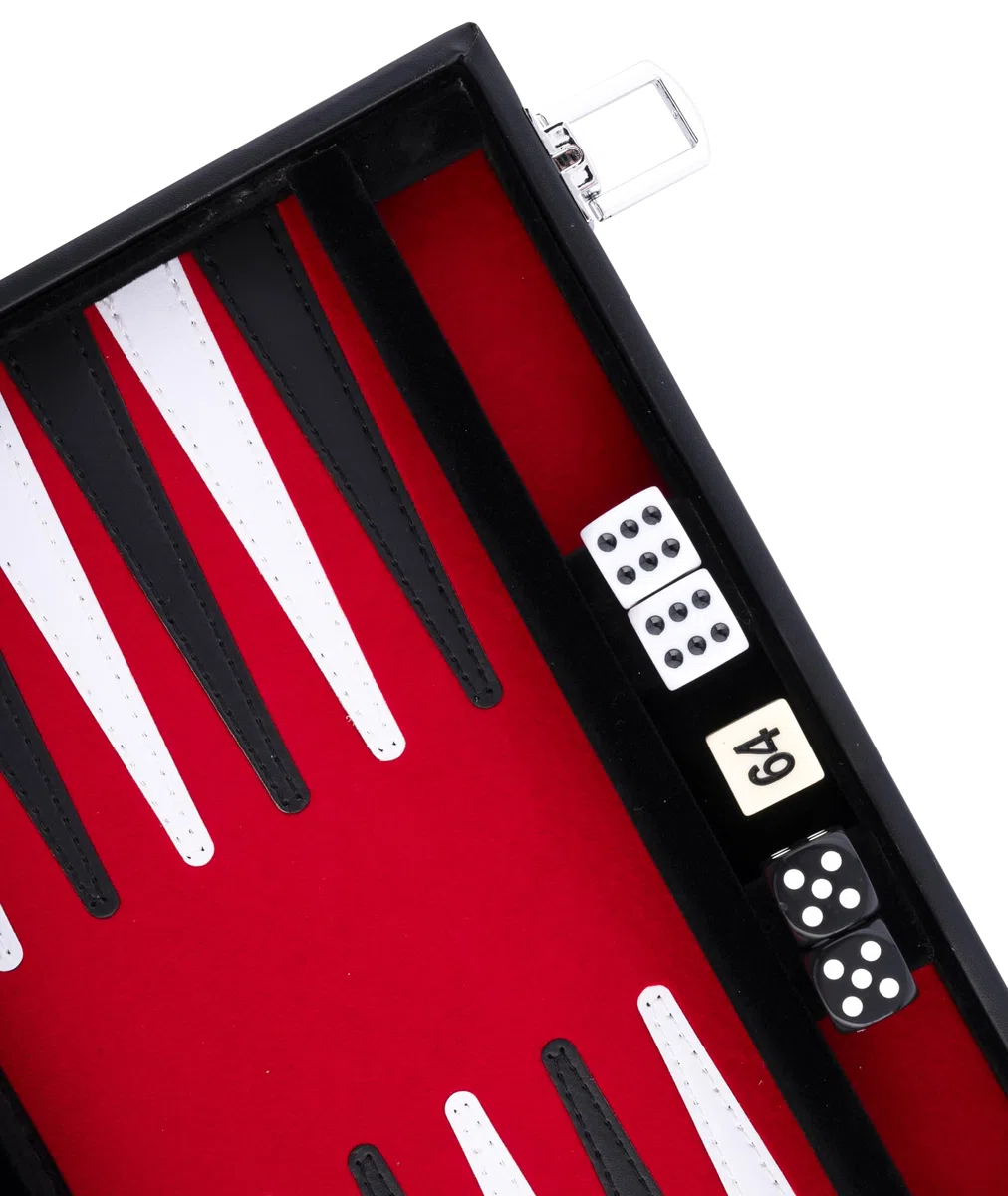 Engelhart - 250513 - Valigetta Backgammon 30 cm (11 Pollici) - Similpelle Rossa/Nera/Bianca con Interno in Velluto - Gioco da Tavolo Portatile per 2 Giocatori - Dai 6 Anni in Su