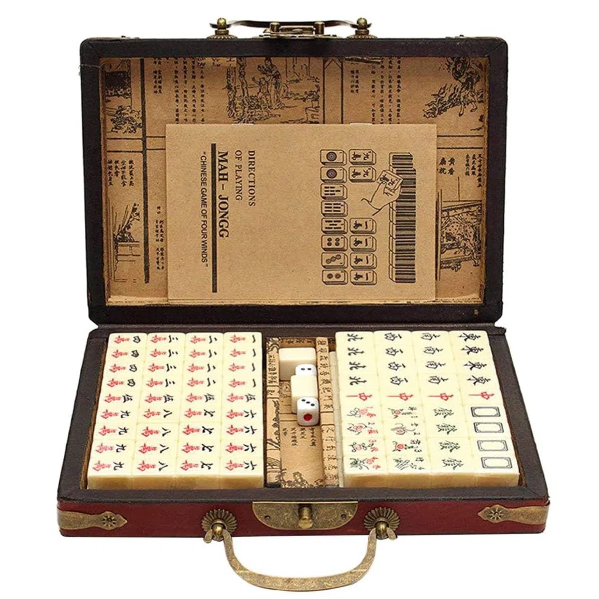 Antico Mahjong 144 Piastrelle Set da Viaggio Portatile Gioco Familiare per Adulti