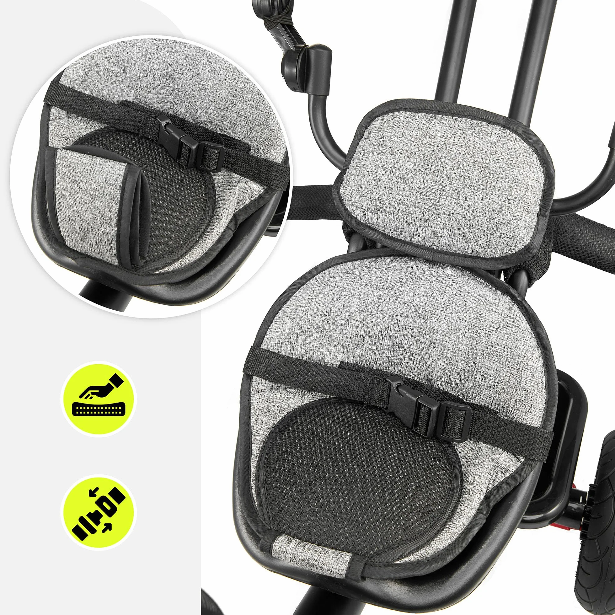 HyperMotion Triciclo Pieghevole per Bambini 1-4 Anni con Manubrio per Genitori - Bicicletta Evolutiva fino a 20kg - Monopattino Bambino Regolabile con Struttura Ergonomica, Grigio