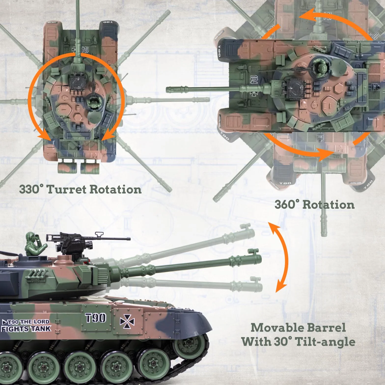 Carro Armato Telecomandato T90 1:18, Serbatoio Telecomandato Sparo BB, Fumo, Suoni e Luci Realistici, 2.4GHz Carro Armato Radiocomandato, Remote Control Tank Giocattolo Militare per Bambini e Adulti