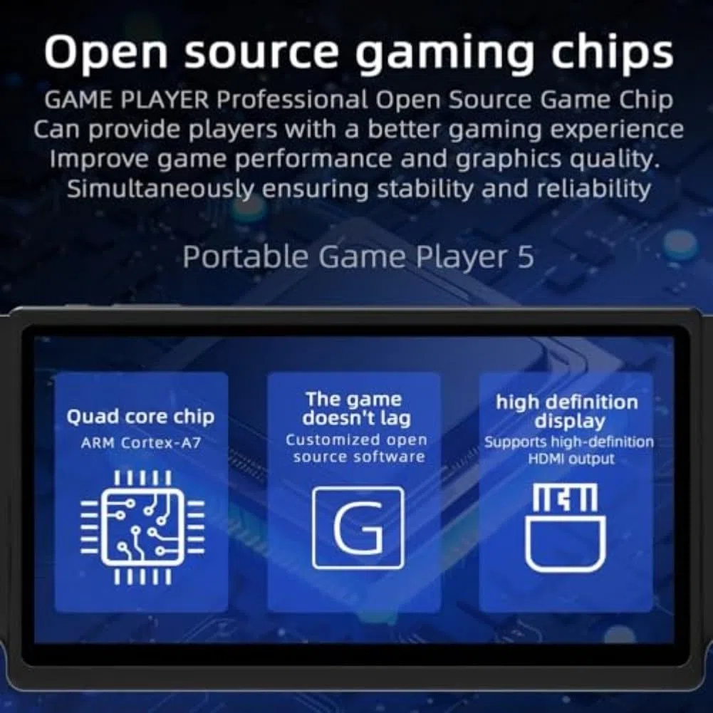 HC8000 - Console di gioco portatile retrò, schermo IPS da 7 pollici, 15000 giochi, ARM Cortex-A7 Quad-Core, 64 GB espandibile fino a 256 GB, per oltre 20 lingue (nero)