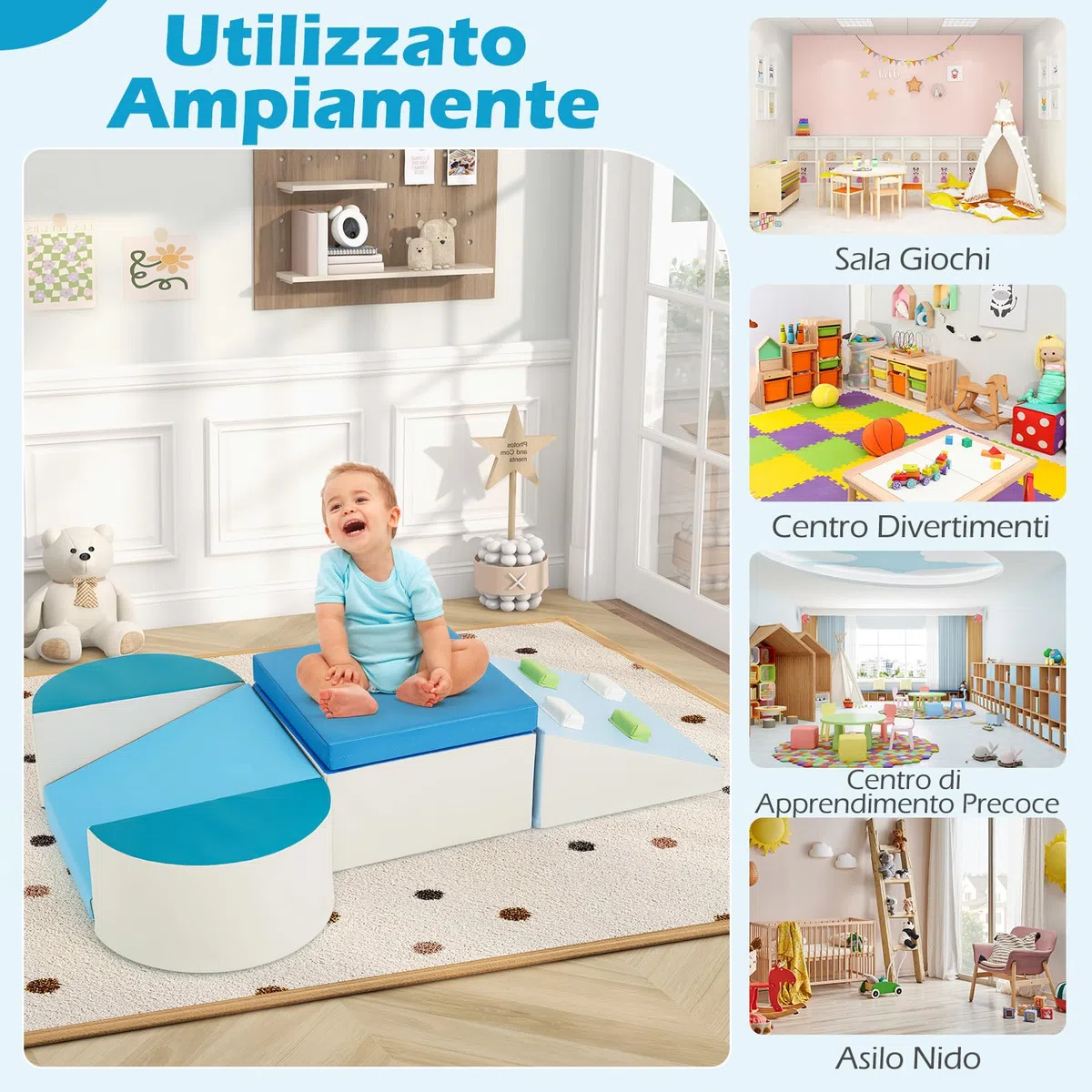COSTWAY Set di 6 Blocchi di Schiuma per Arrampicata per Bambini 12+ Mesi Blu