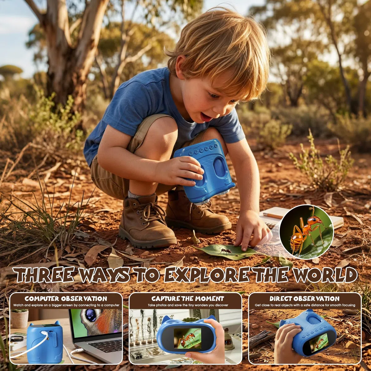 ARNSSIEN 2 in 1 Microscopio Bambini e Telescopio,1000x Microscopio Portatile Bambini & Telescopio10X, Foto/Video 1080P, Kit Scientifico STEM, Regalo Educativo/di Compleanno per Bambino da 3 a 12 Anni