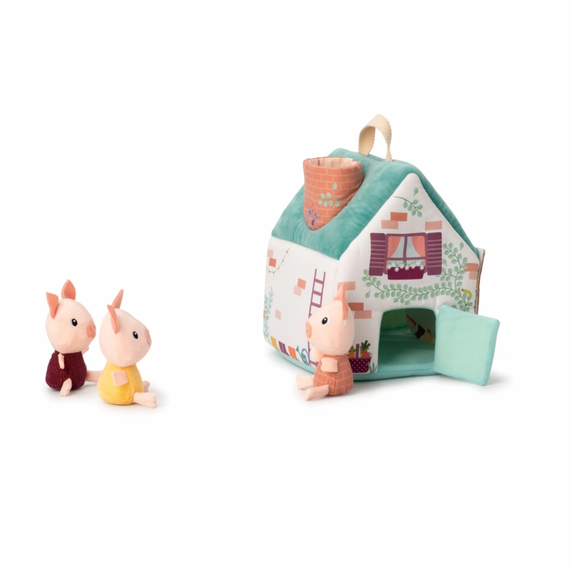 LILLIPUTIENS - Casa del Lupo e dei 3 porcellini - Giocattolo in Tessuto Ispirato alla Famosa fiaba con Personaggi e Case - Stimola la motricità fine e l’immaginazione - dai 18 Mesi - 83490