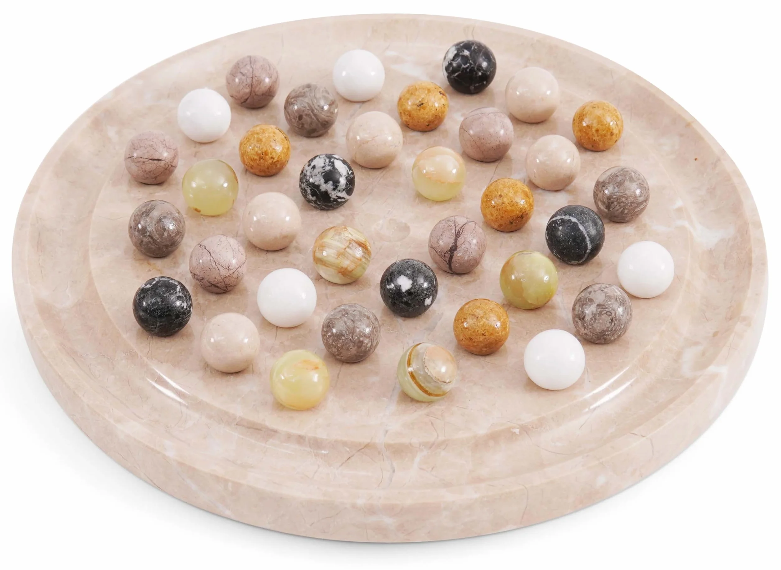 Radicaln Solitario in marmo da 25,4 cm, Verona, fatto a mano, rompicapo, gioco di puzzle per adulti, ideale per tavolino da caffè, gioco solitario con 42 palline di marmo e tavola familiare