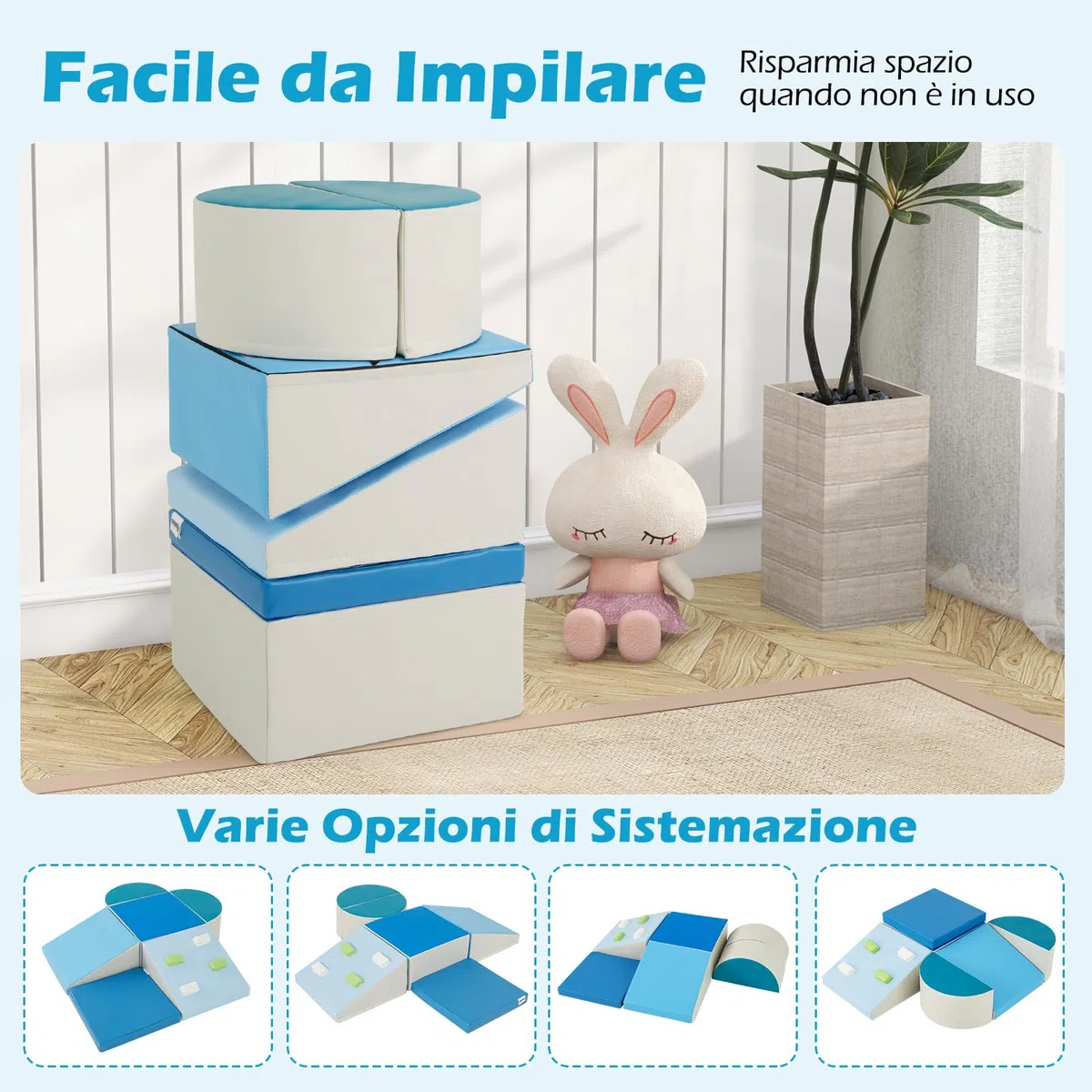 COSTWAY Set di 6 Blocchi di Schiuma per Arrampicata per Bambini 12+ Mesi Blu