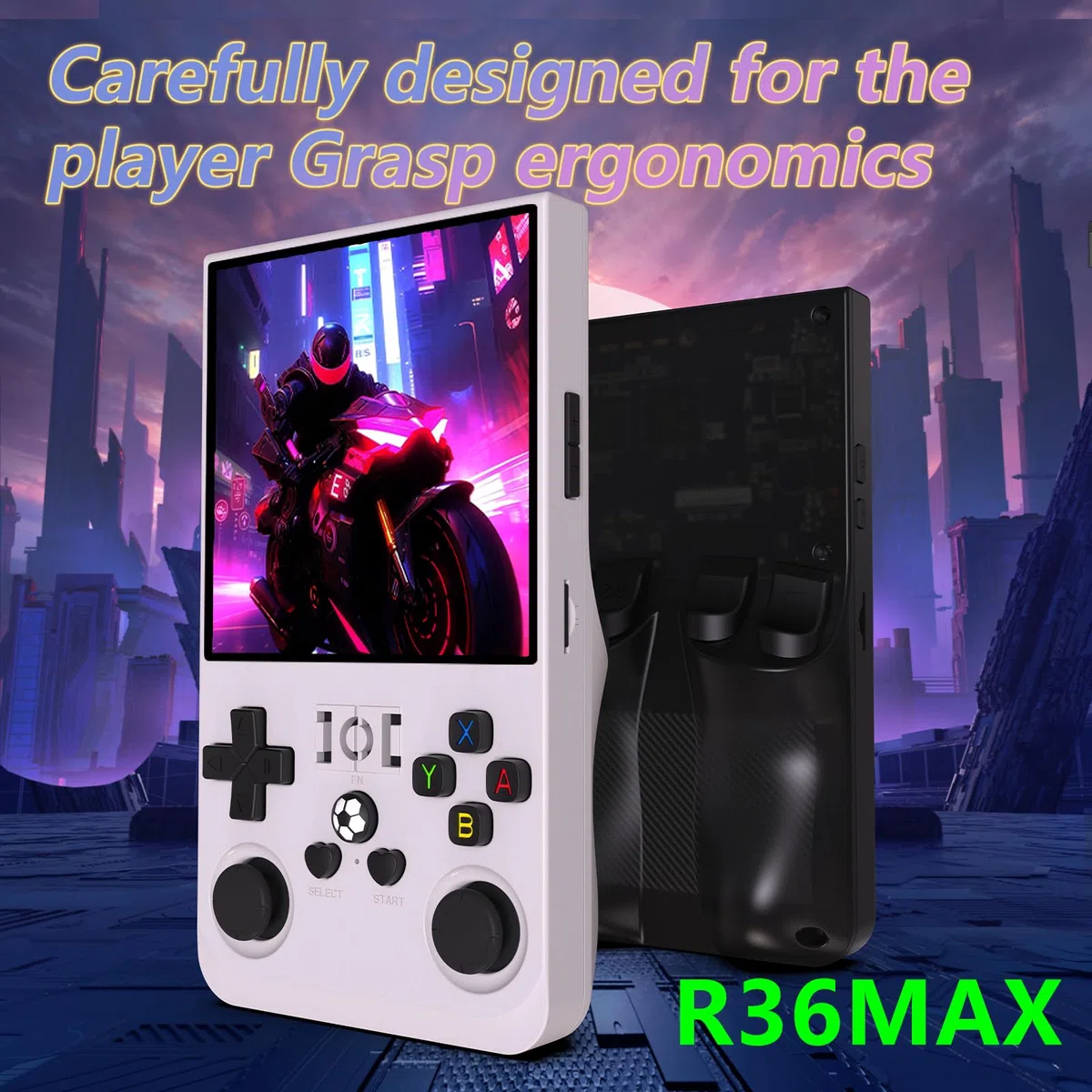 Console portatile R36MAX, 64 GB con 20.000 giochi, console portatile per videogiochi, schermo IPS da 4 pollici, oltre 30 emulatori e sistema Linux con custodia (Nero, 64, GB)