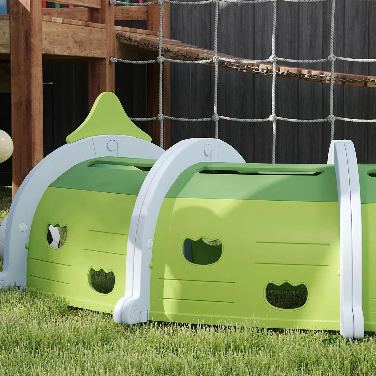AIYAPLAY Tunnel da Gioco per Bambini 3-6 Anni a Forma di Coccodrillo, Tunnel Gioco da Interno ed Esterno in Plastica, Modulabile in Diverse Forme, Adatto per Asilo e Parco Gioco, Verde